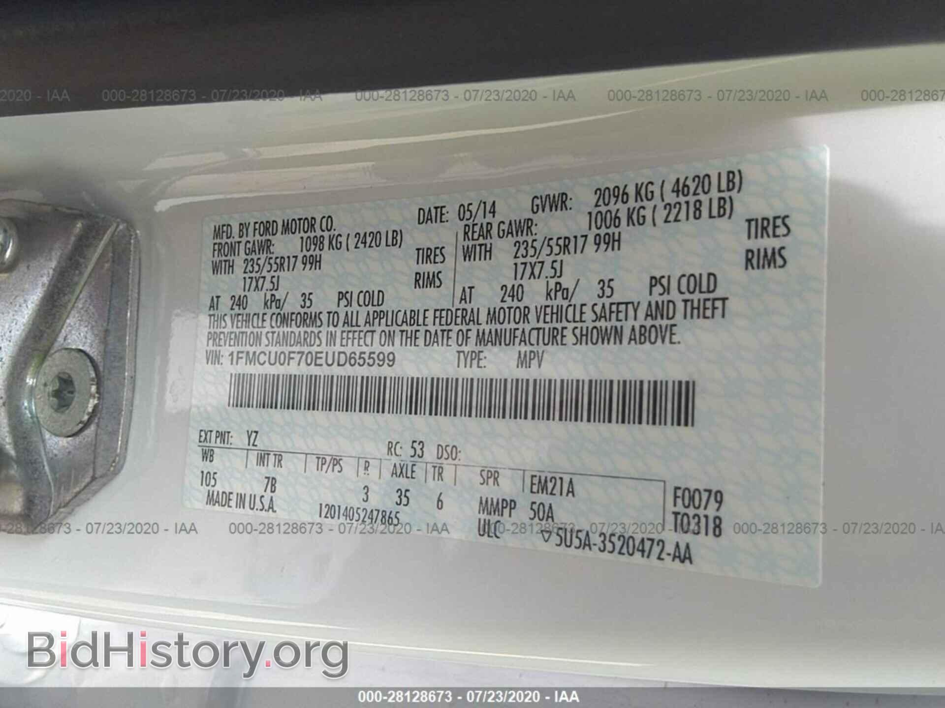 2014 FORD ESCAPE - VIN: 1FMCU0F70EUD65599 - Photo 9