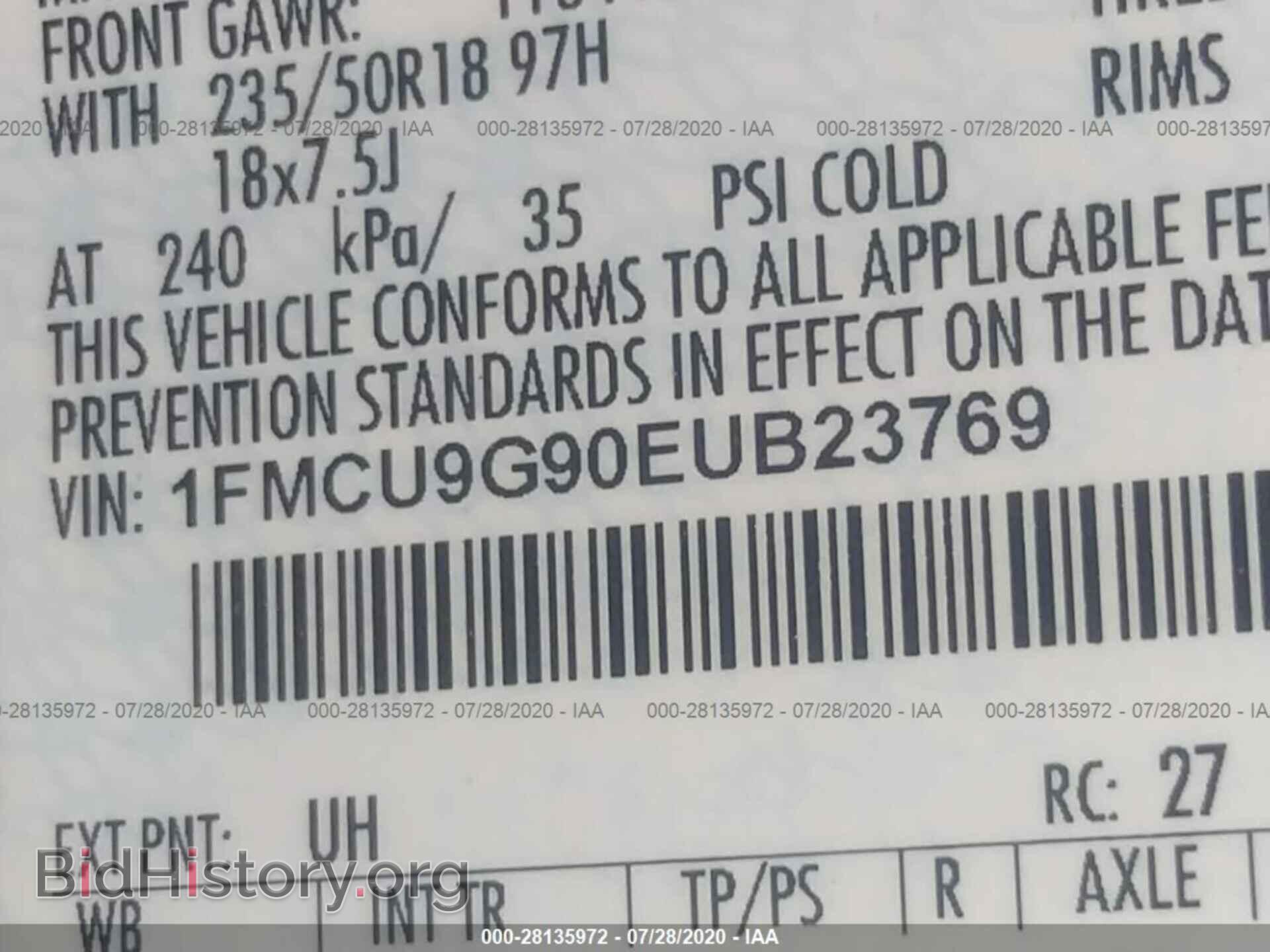 2014 FORD ESCAPE - VIN: 1FMCU9G90EUB23769 - Фото 9