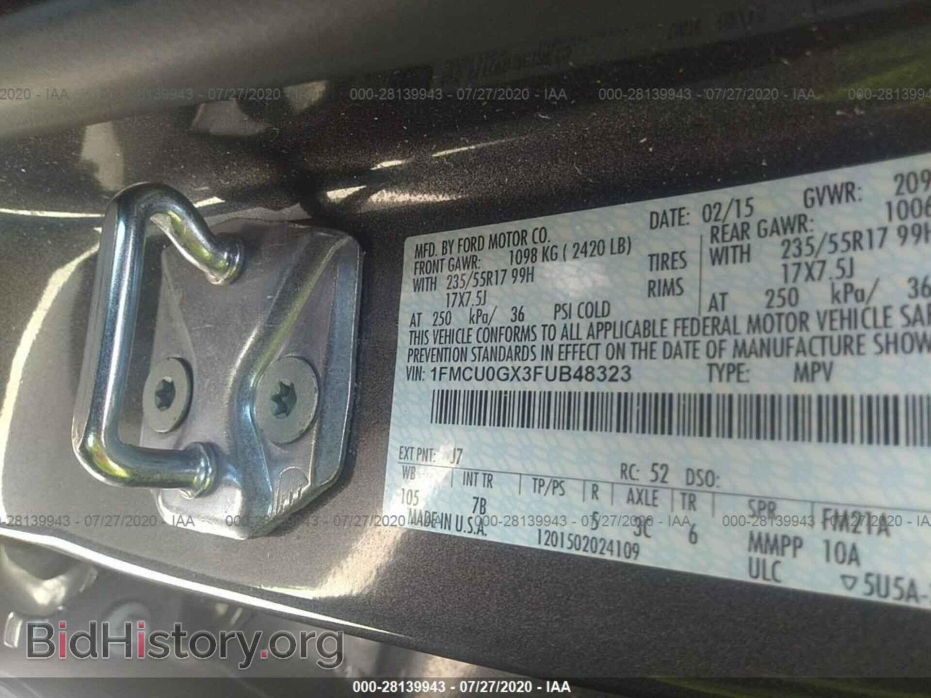 2015 FORD ESCAPE - VIN: 1FMCU0GX3FUB48323 - Фото 9