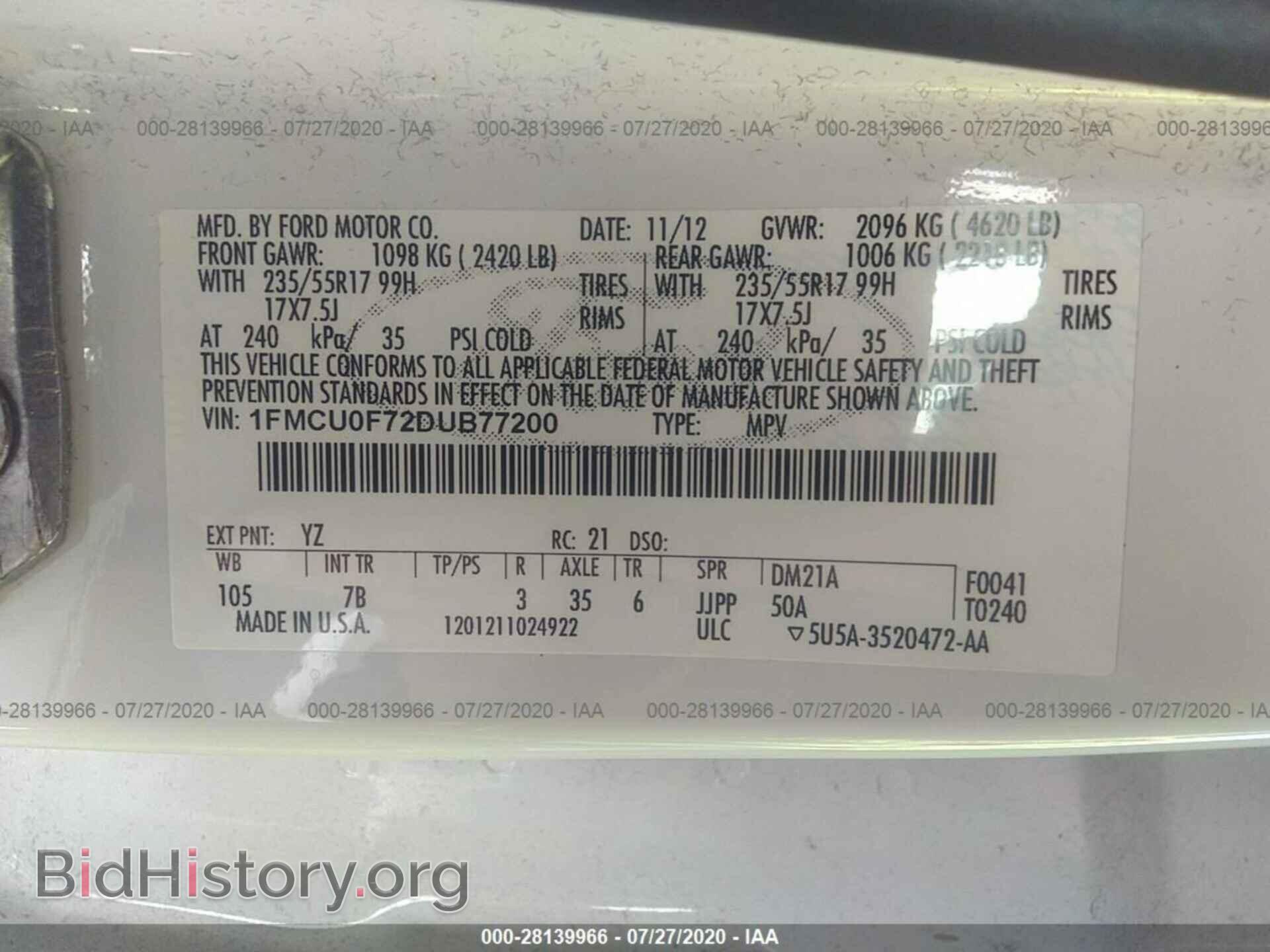 2013 FORD ESCAPE - VIN: 1FMCU0F72DUB77200 - Фото 9