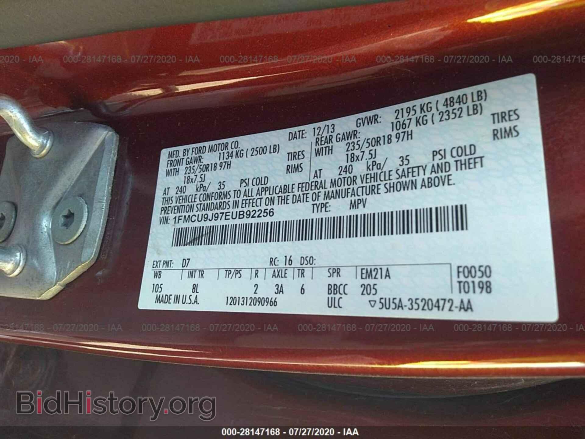 2014 FORD ESCAPE - VIN: 1FMCU9J97EUB92256 - Photo 9