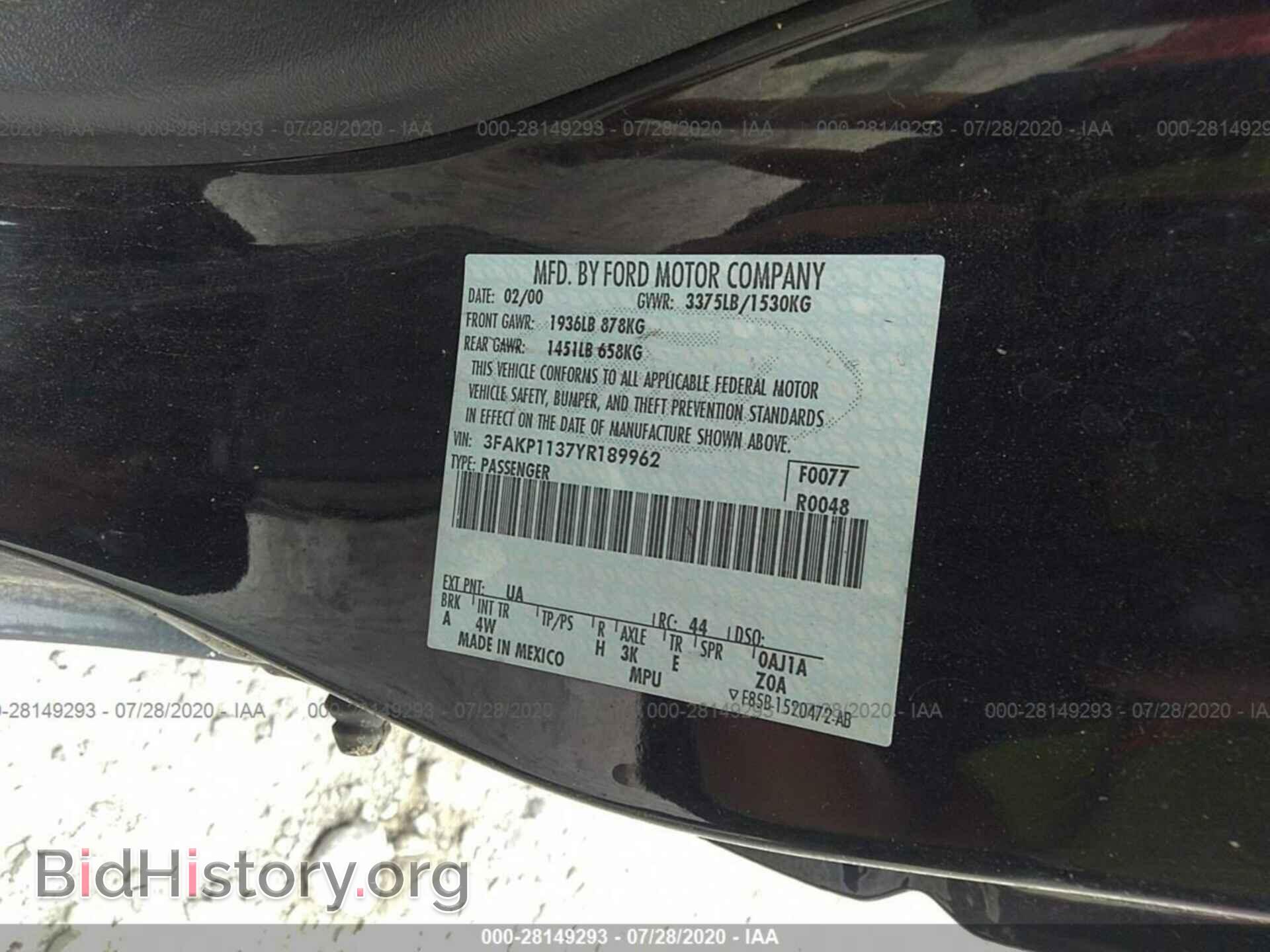 2000 FORD ESCORT - VIN: 3FAKP1137YR189962 - Фото 9