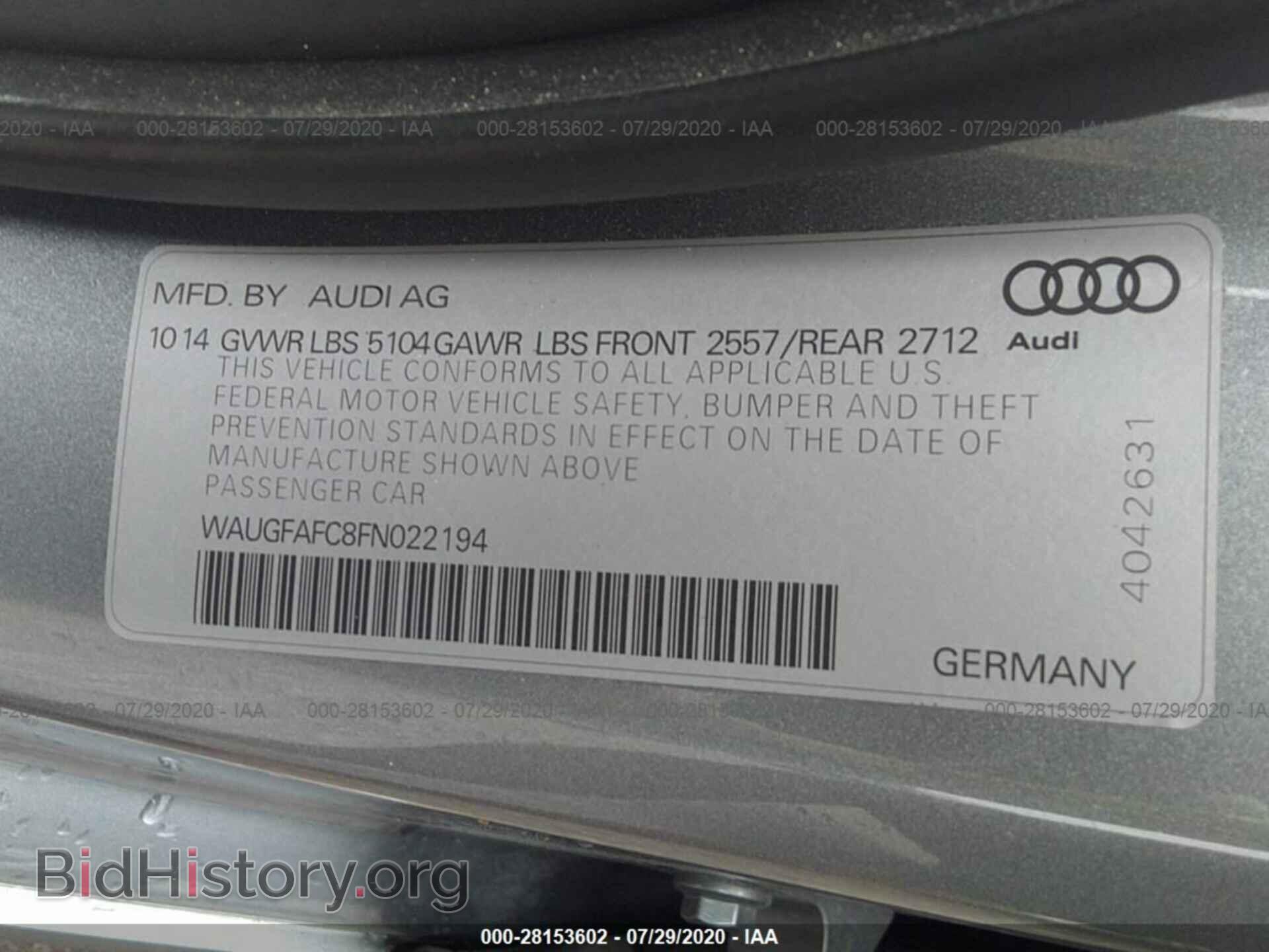 2015 AUDI A6 - VIN: WAUGFAFC8FN022194 - Фото 9