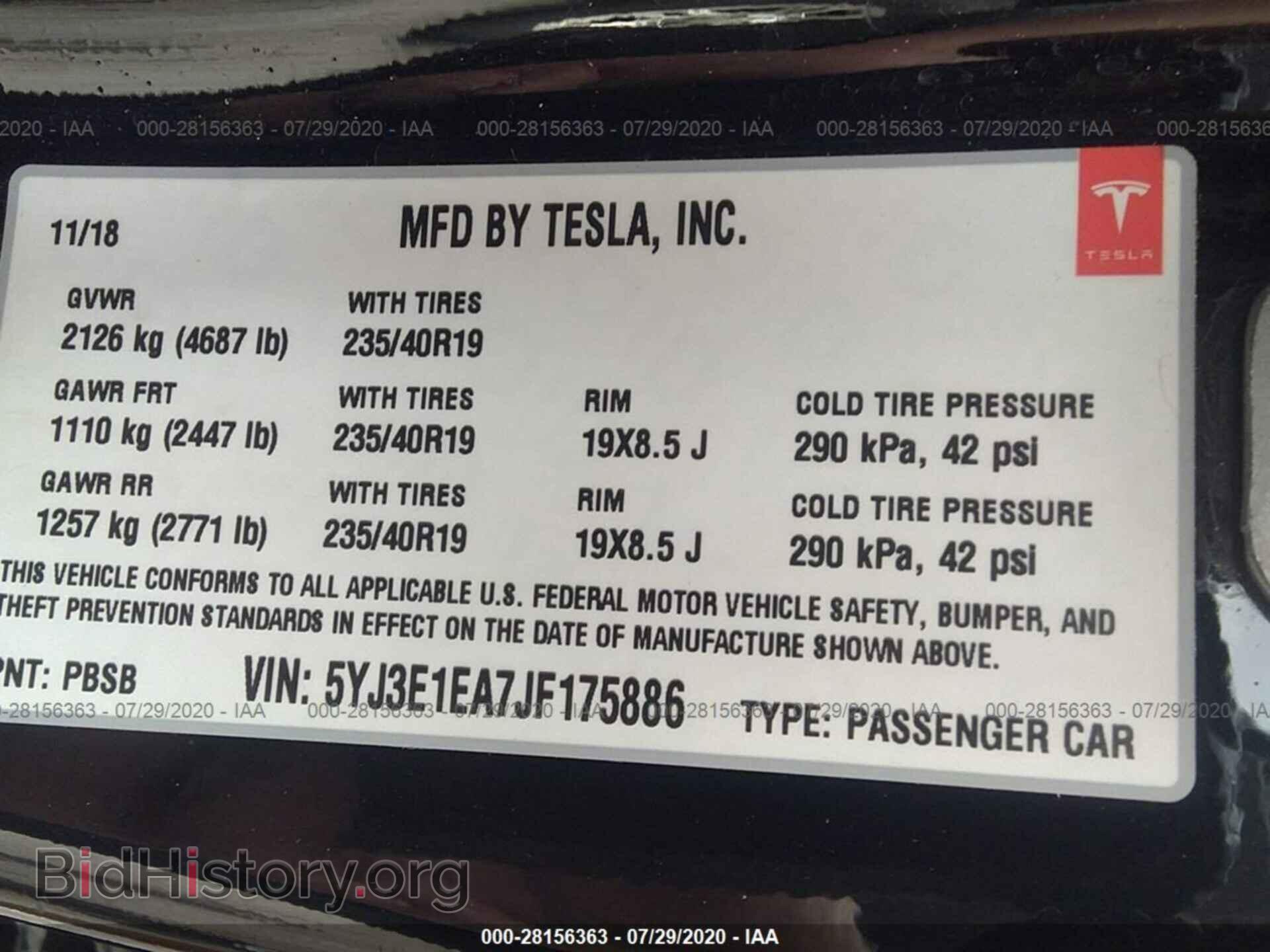 2018 TESLA MODEL 3 - VIN: 5YJ3E1EA7JF175886 - Фото 9