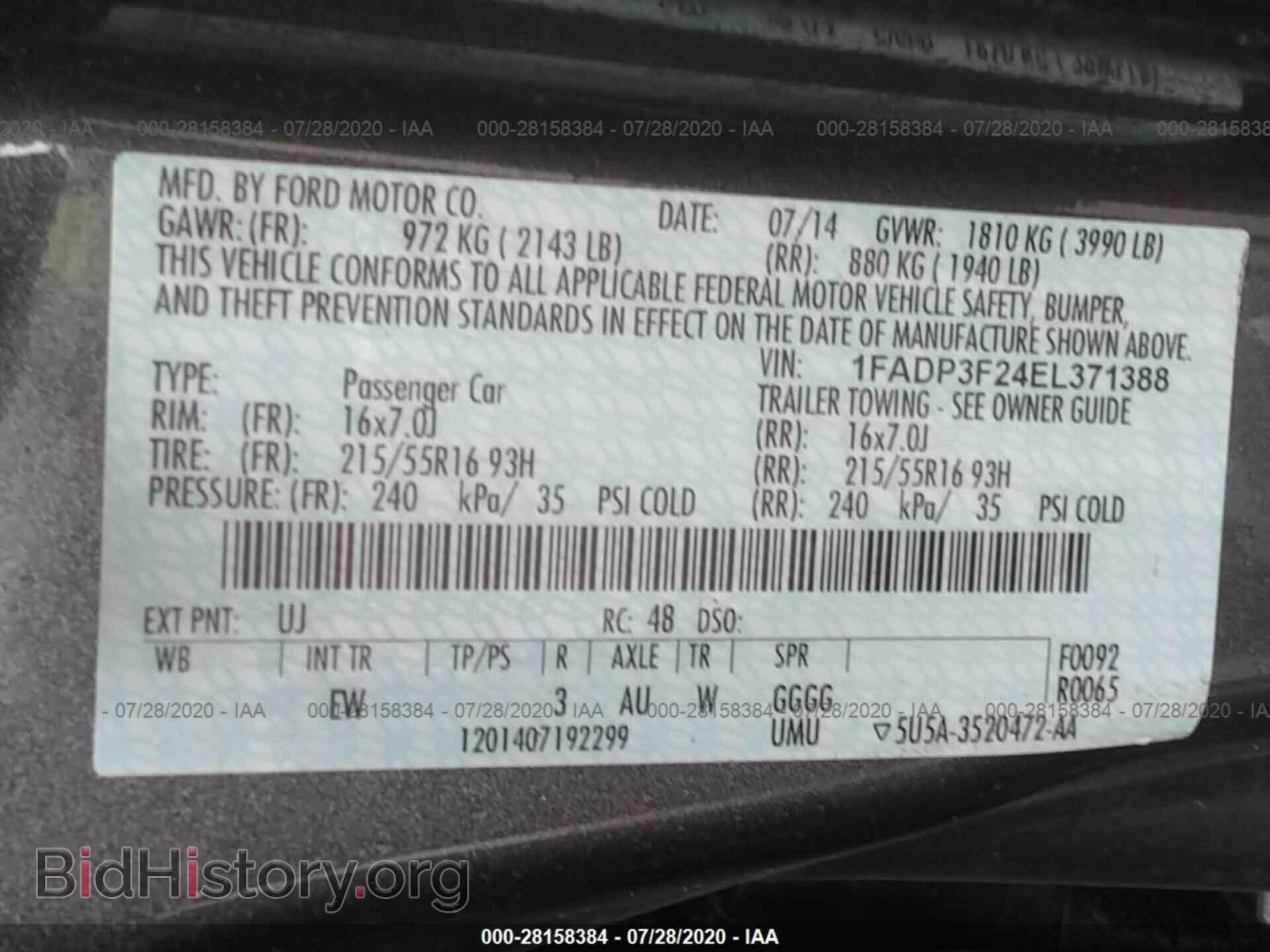 2014 FORD FOCUS - VIN: 1FADP3F24EL371388 - Фото 9