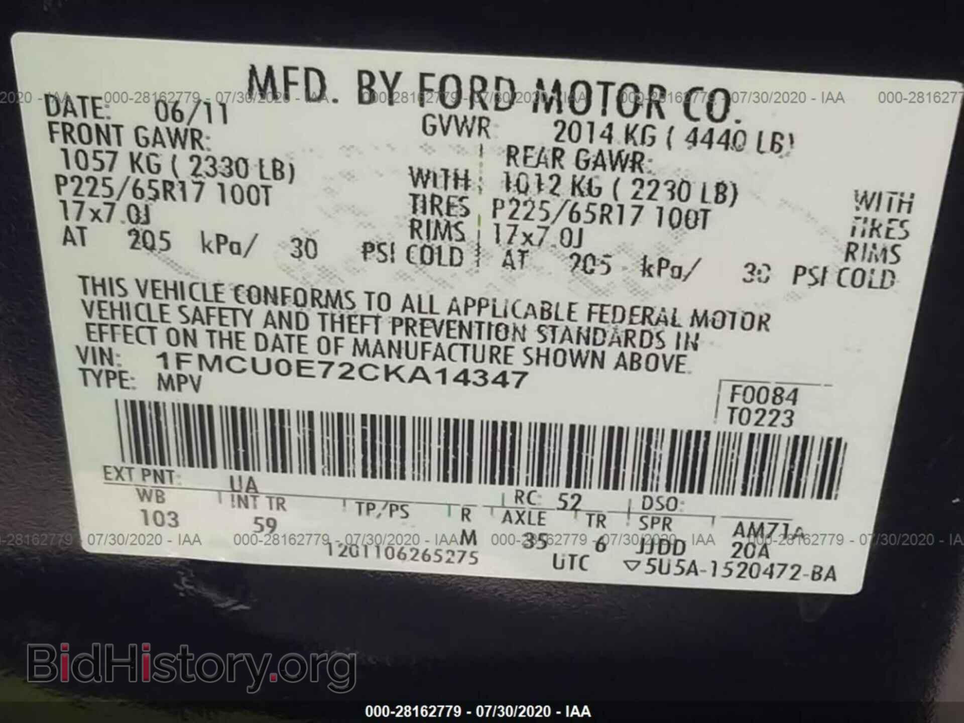 2012 FORD ESCAPE - VIN: 1FMCU0E72CKA14347 - Фото 9