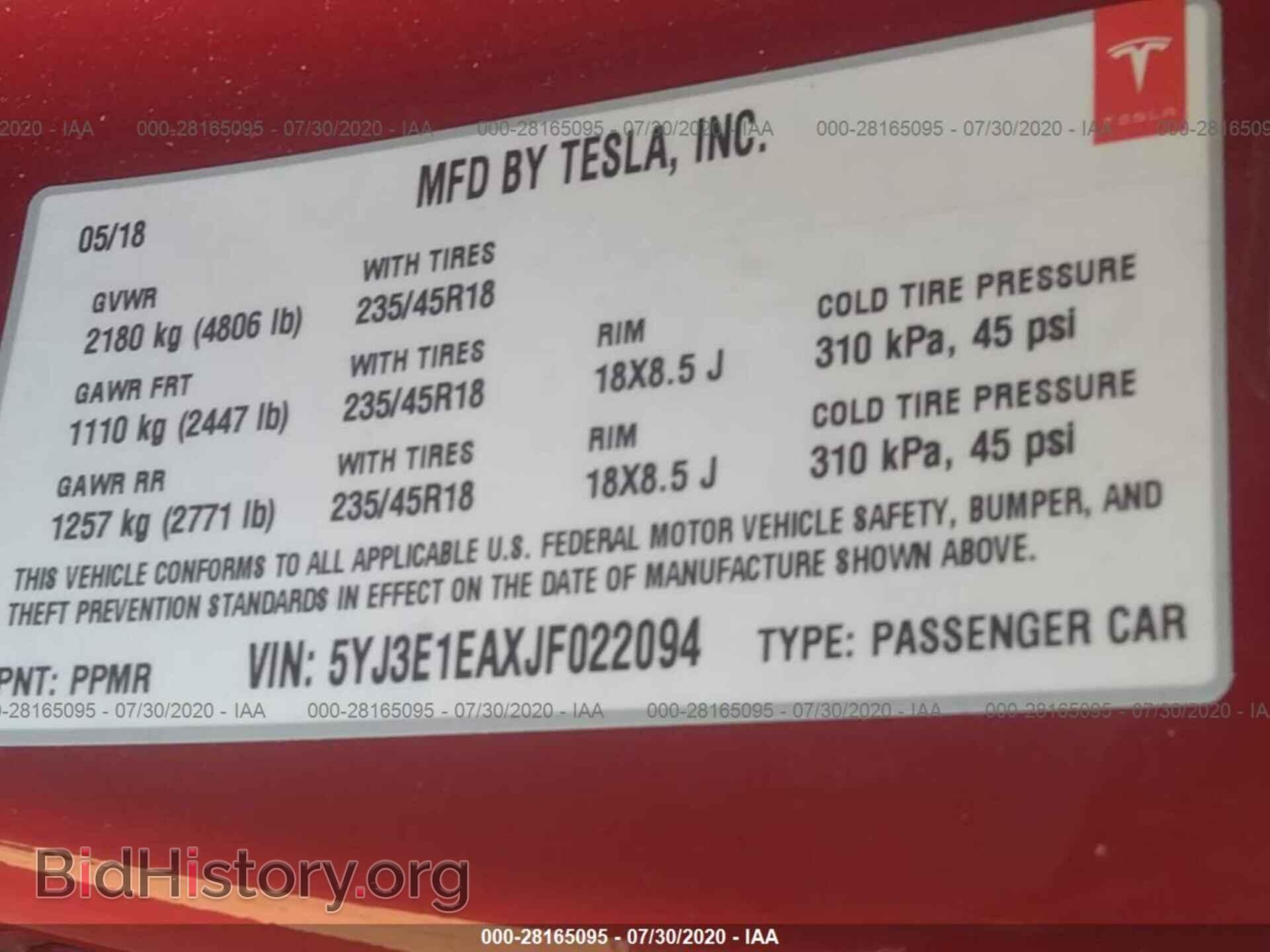 2018 TESLA MODEL 3 - VIN: 5YJ3E1EAXJF022094 - Photo 9