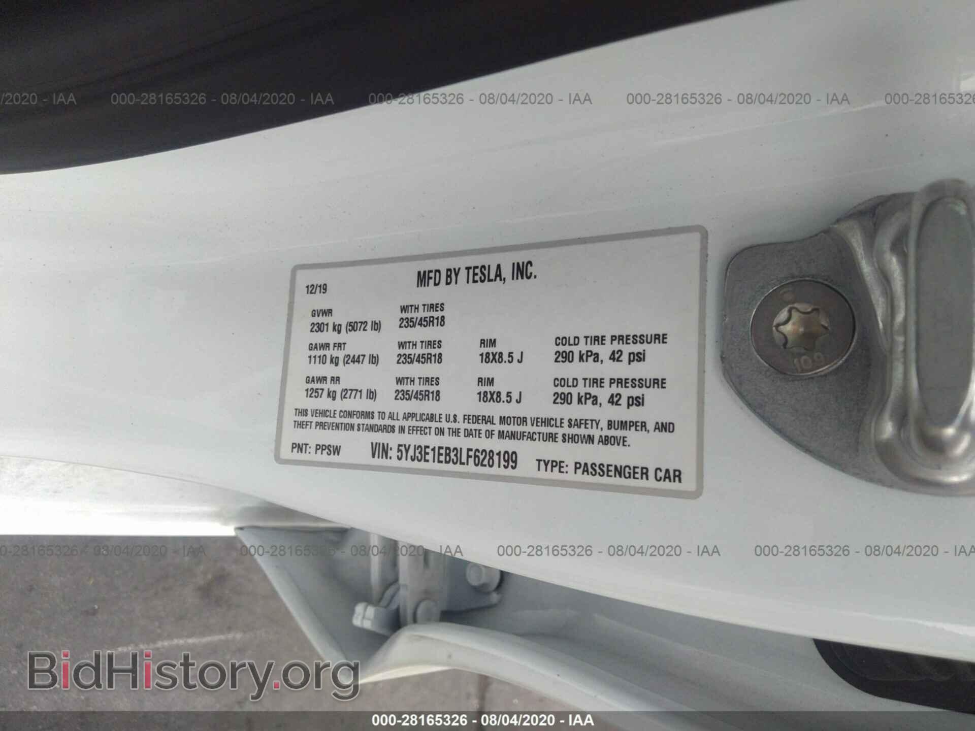 2020 TESLA MODEL 3 - VIN: 5YJ3E1EB3LF628199 - Фото 9