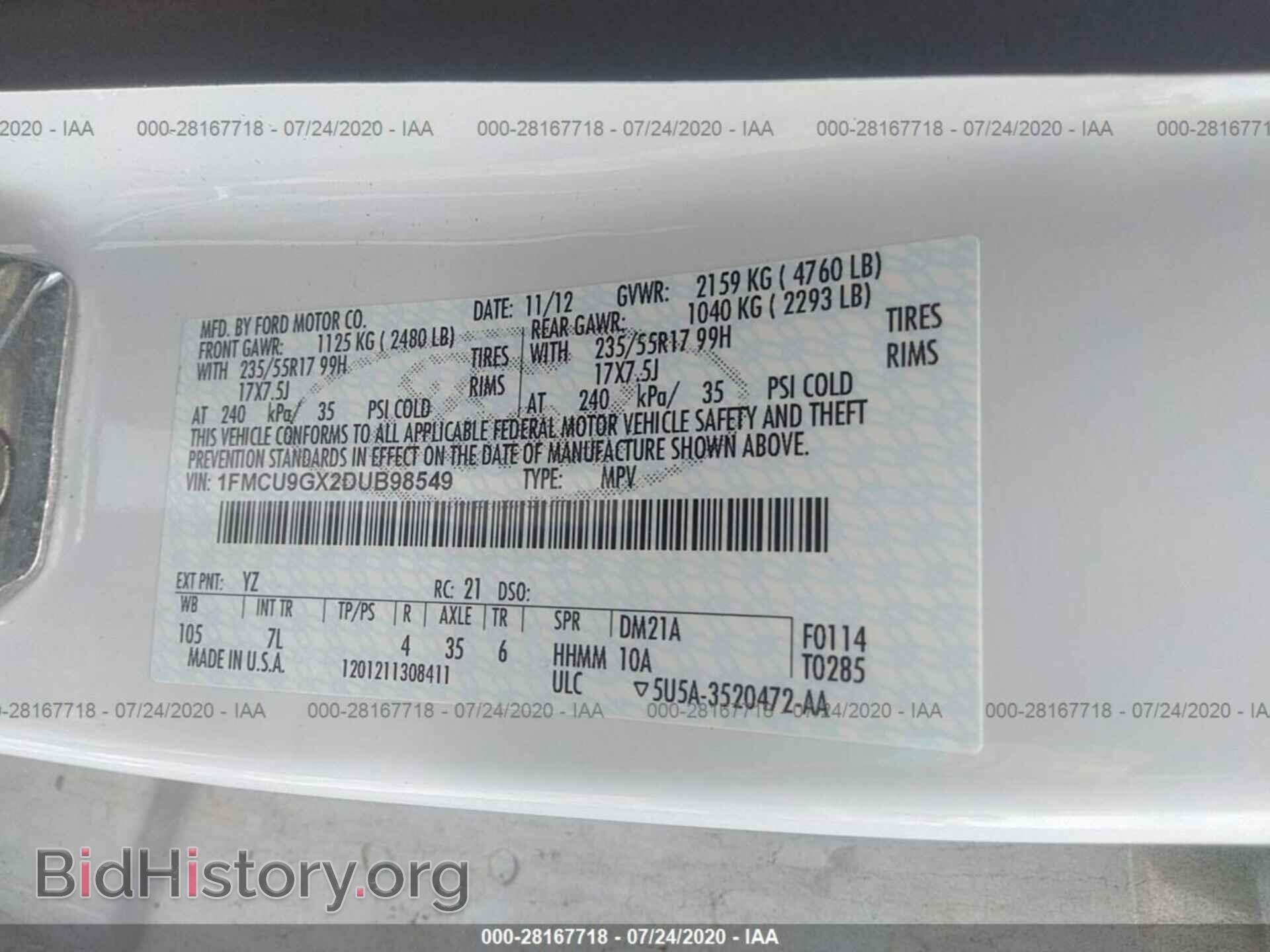 2013 FORD ESCAPE - VIN: 1FMCU9GX2DUB98549 - Photo 9