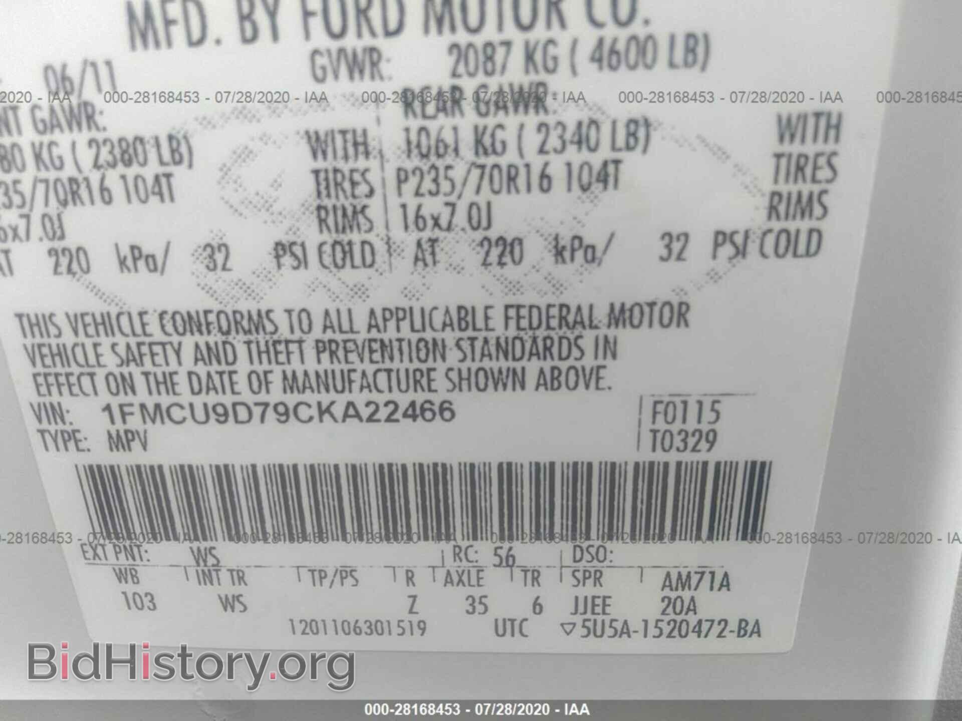 2012 FORD ESCAPE - VIN: 1FMCU9D79CKA22466 - Photo 9