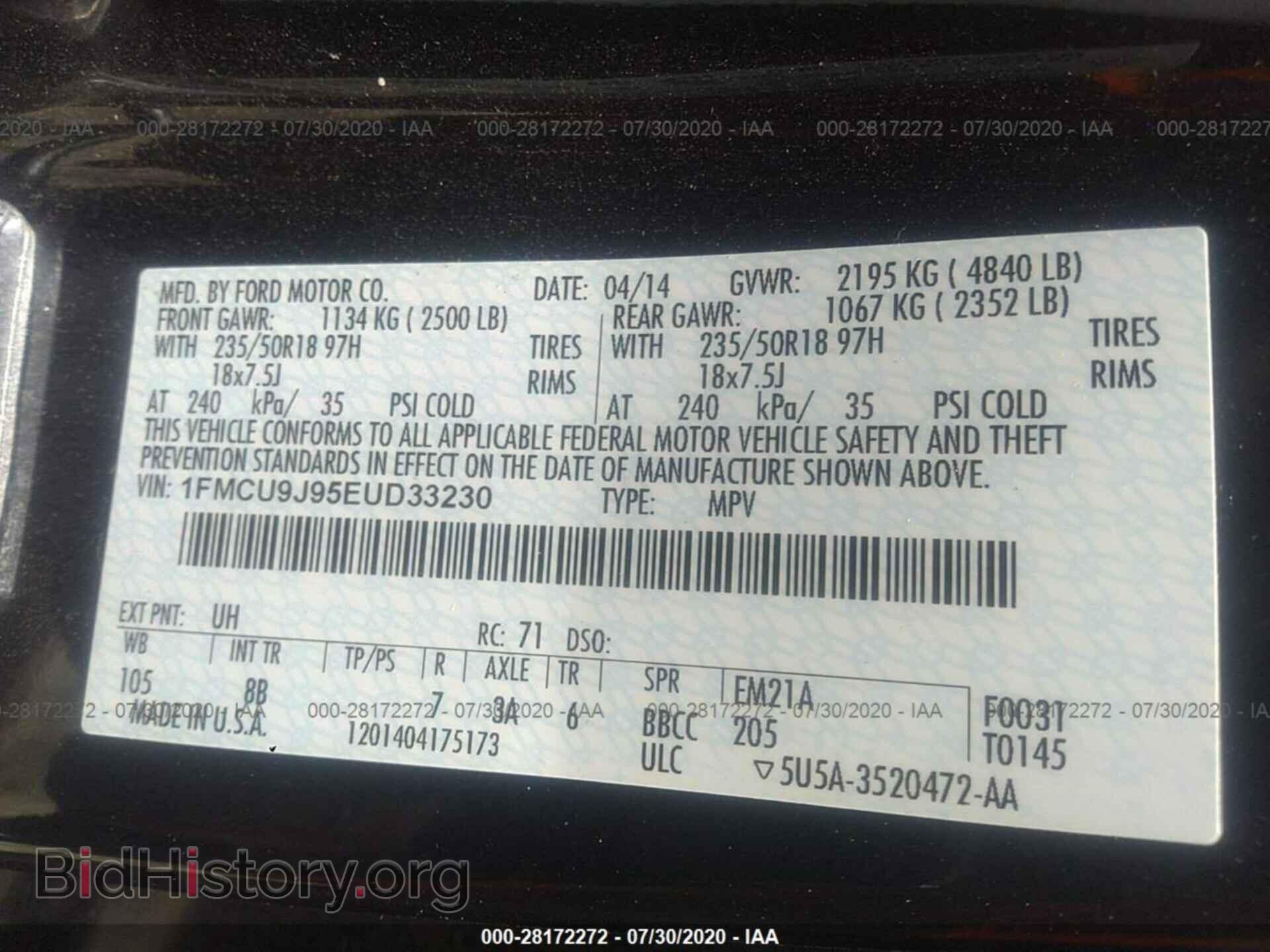 2014 FORD ESCAPE - VIN: 1FMCU9J95EUD33230 - Photo 9