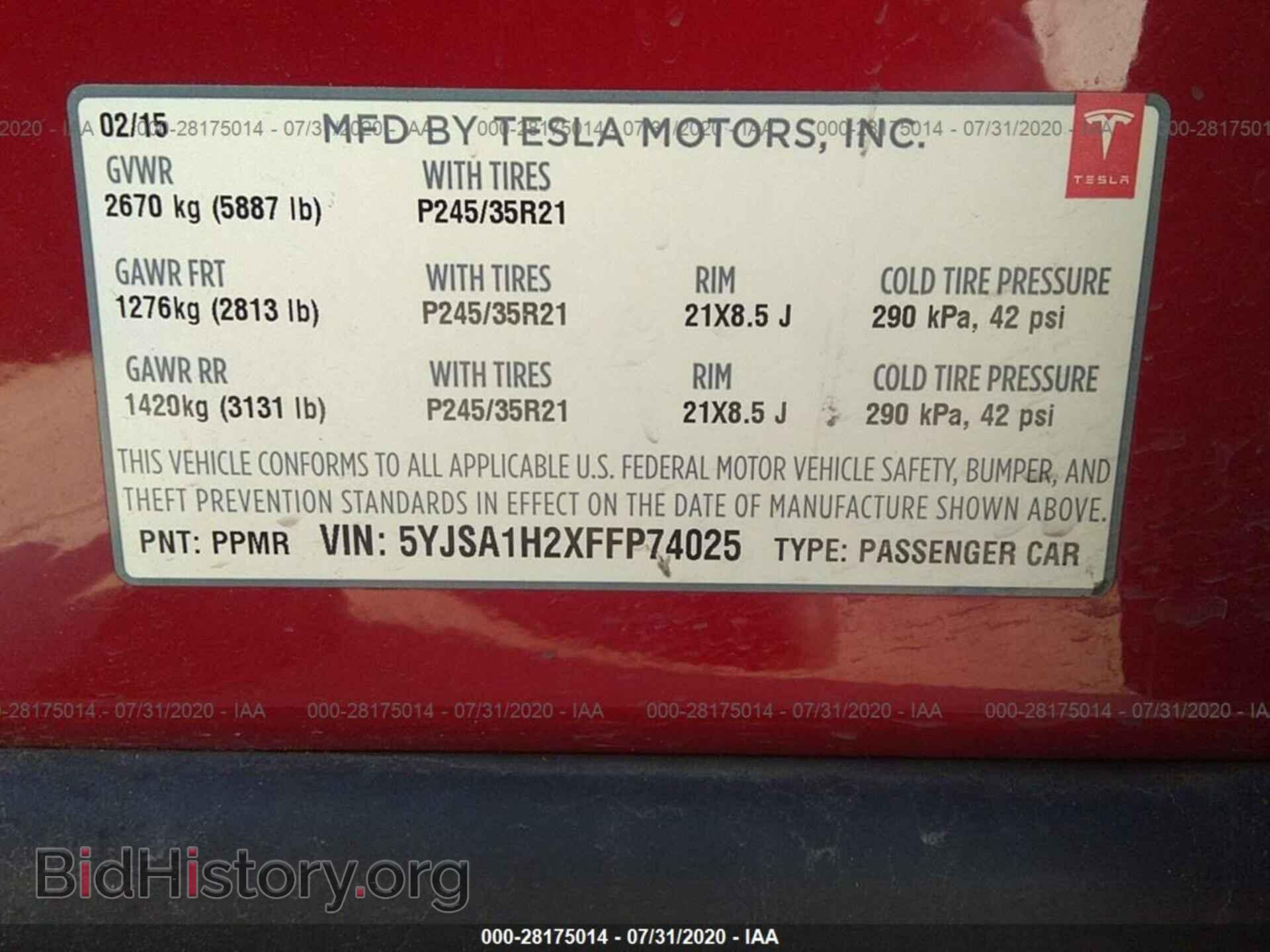 2015 TESLA MODEL S - VIN: 5YJSA1H2XFFP74025 - Photo 9