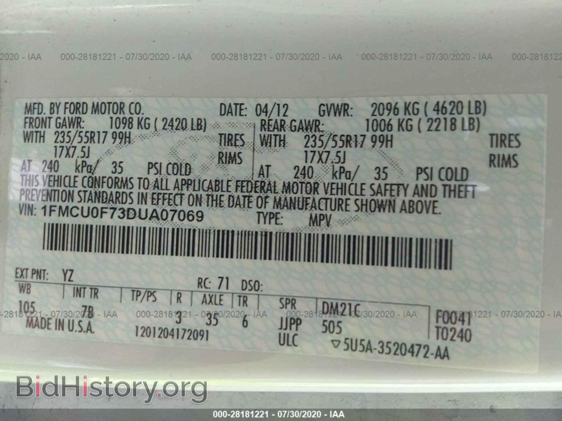 2013 FORD ESCAPE - VIN: 1FMCU0F73DUA07069 - Photo 9