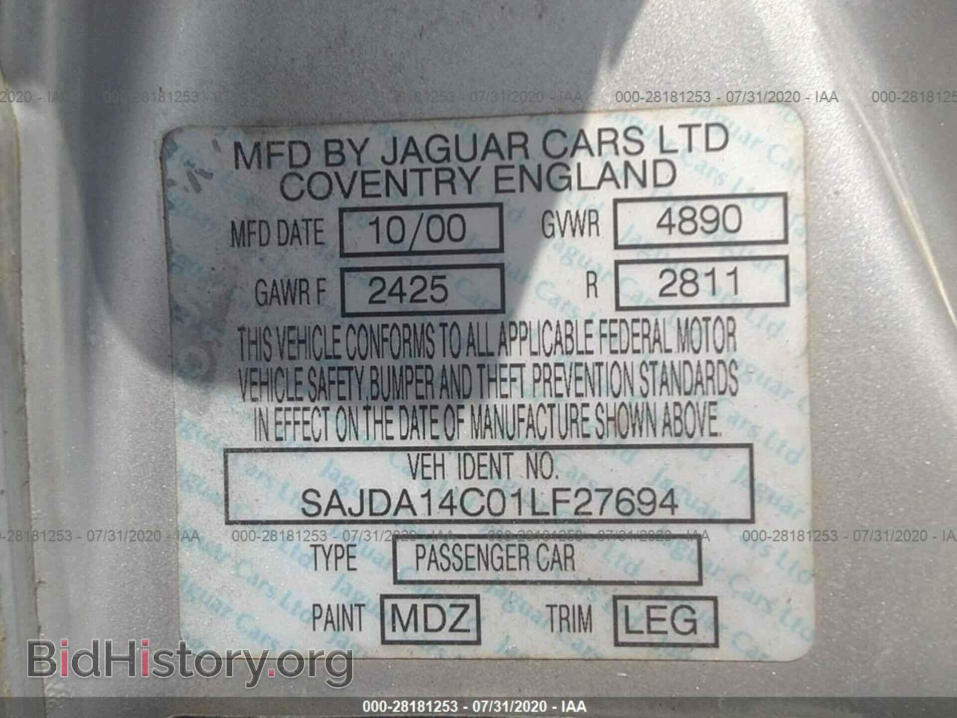 2001 JAGUAR XJ - VIN: SAJDA14C01LF27694 - Фото 9