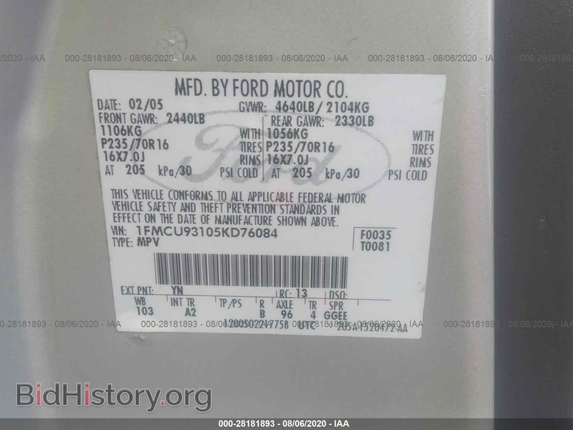 2005 FORD ESCAPE - VIN: 1FMCU93105KD76084 - Photo 9