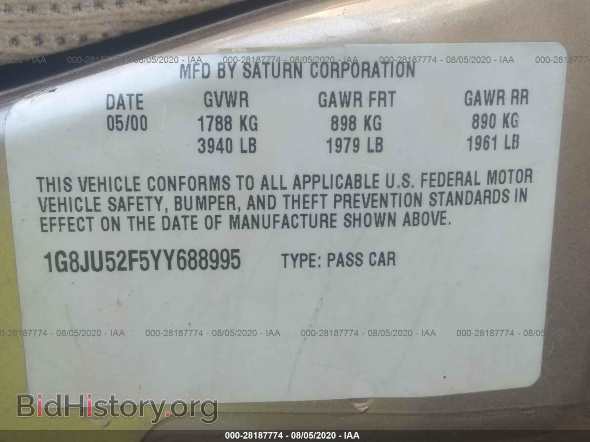 2000 SATURN LS - VIN: 1G8JU52F5YY688995 - Фото 9
