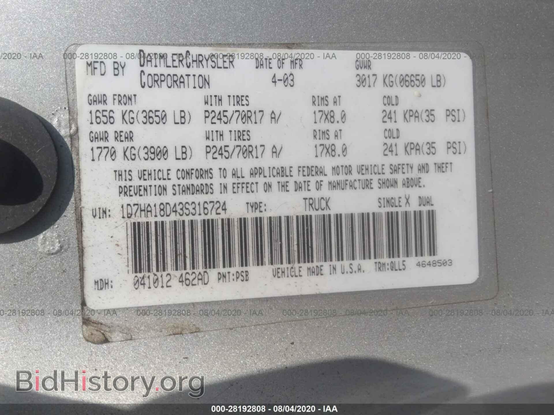 2003 DODGE RAM 1500 - VIN: 1D7HA18D43S316724 - Фото 9