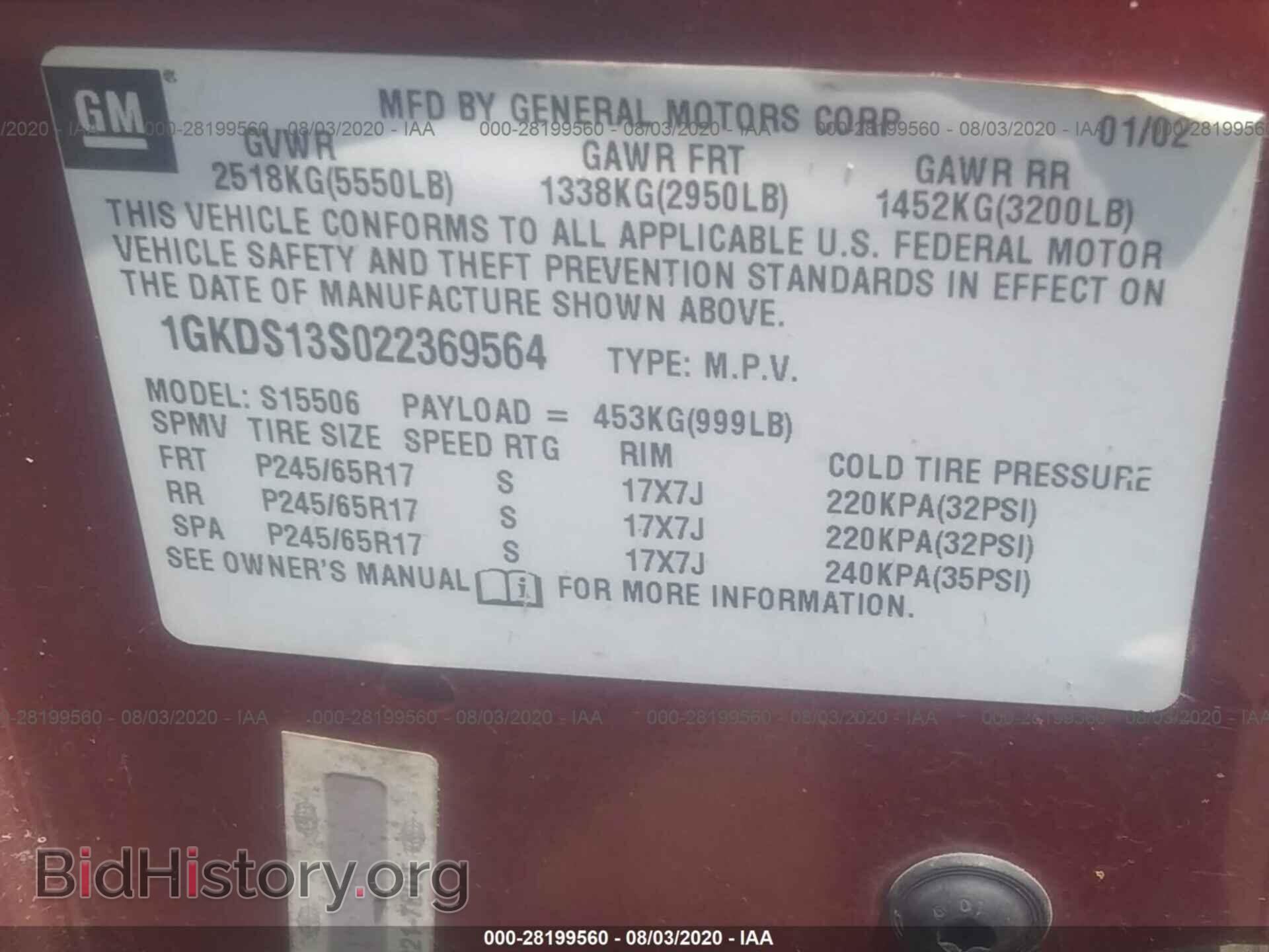 2002 GMC ENVOY - VIN: 1GKDS13S022369564 - Фото 9