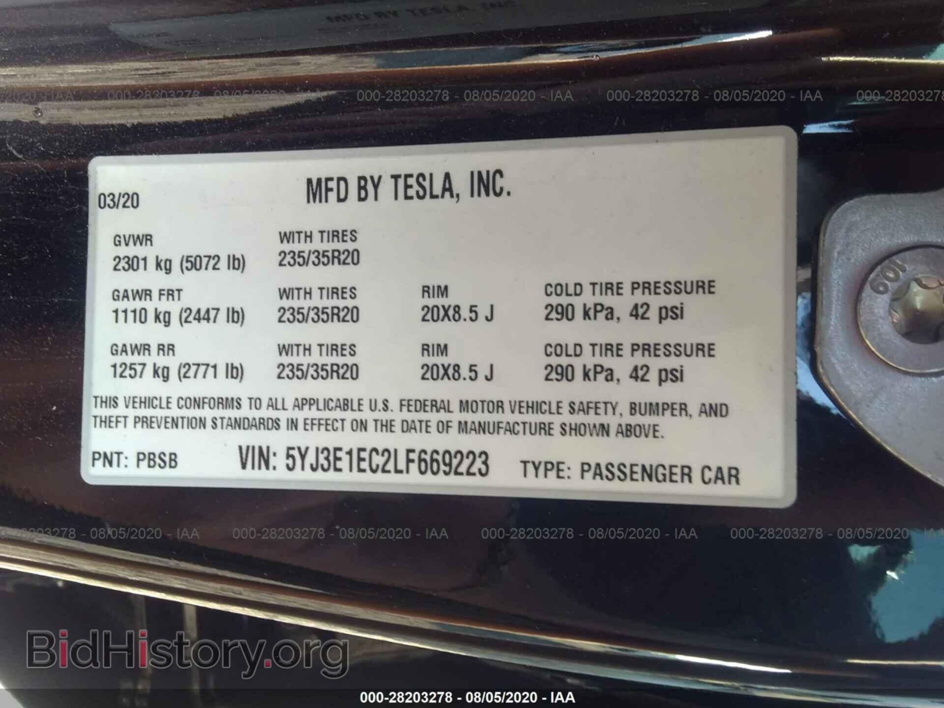 2020 TESLA MODEL 3 - VIN: 5YJ3E1EC2LF669223 - Фото 9
