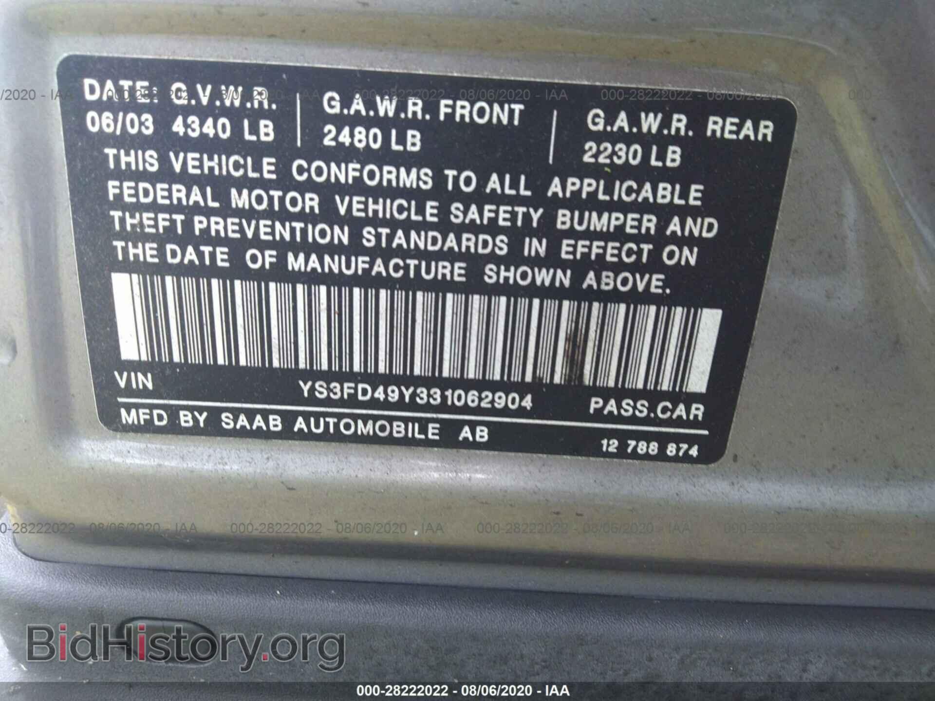 2003 SAAB 9-3 - VIN: YS3FD49Y331062904 - Фото 9