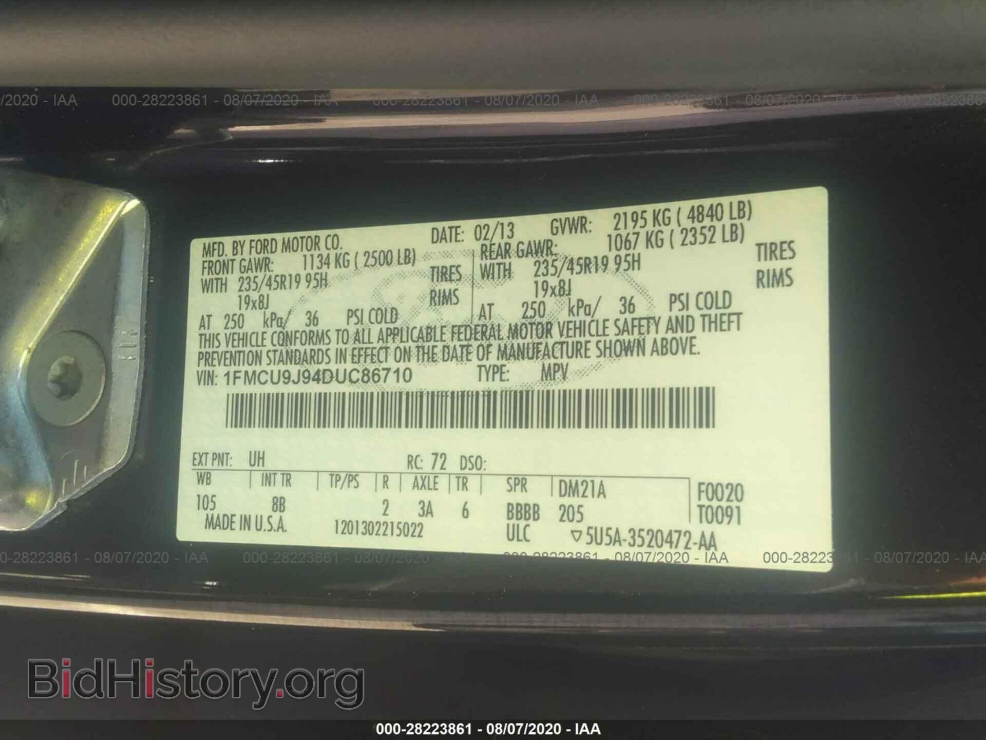 2013 FORD ESCAPE - VIN: 1FMCU9J94DUC86710 - Фото 9
