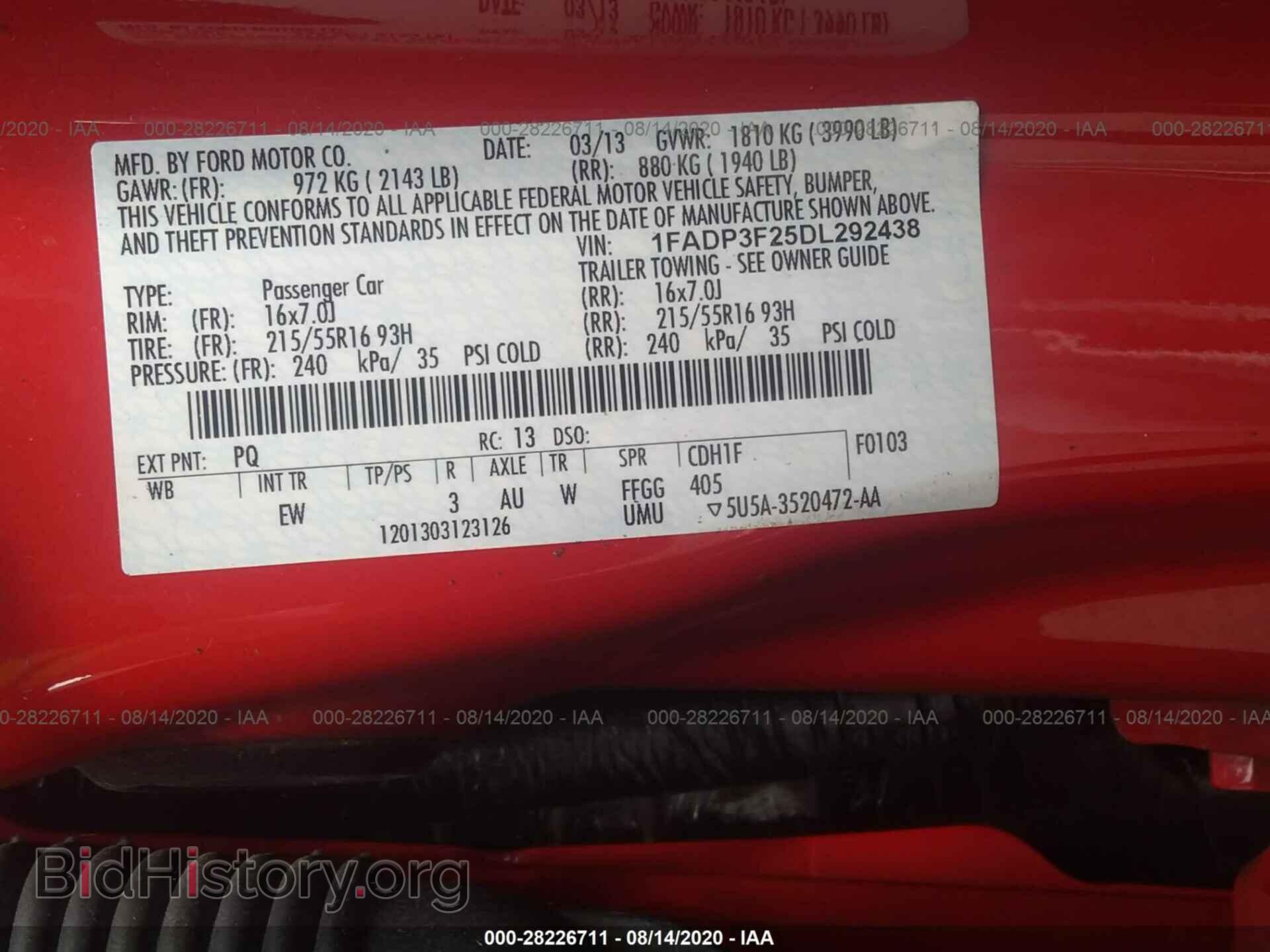 2013 FORD FOCUS - VIN: 1FADP3F25DL292438 - Фото 9