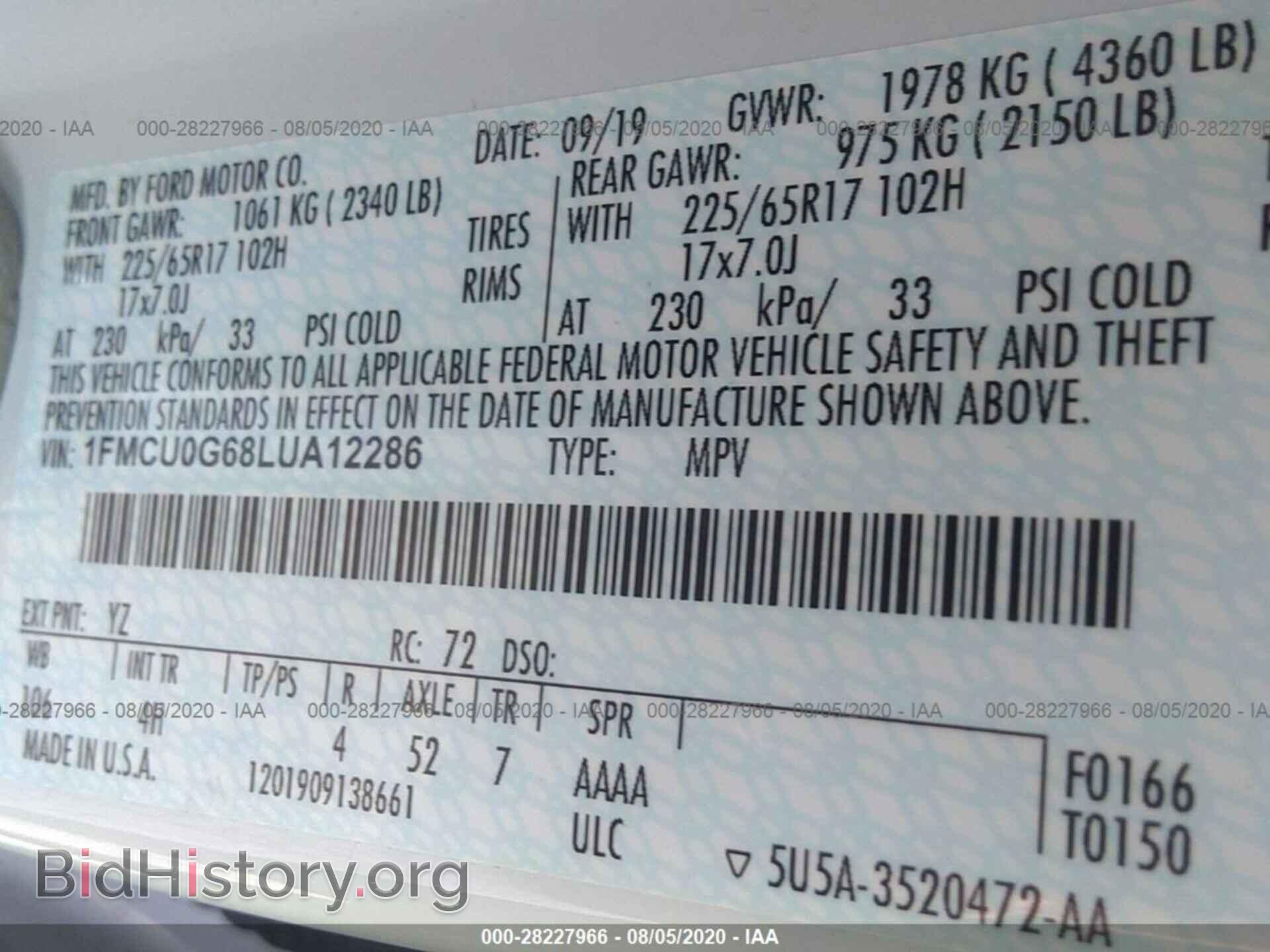 2020 FORD ESCAPE - VIN: 1FMCU0G68LUA12286 - Photo 9