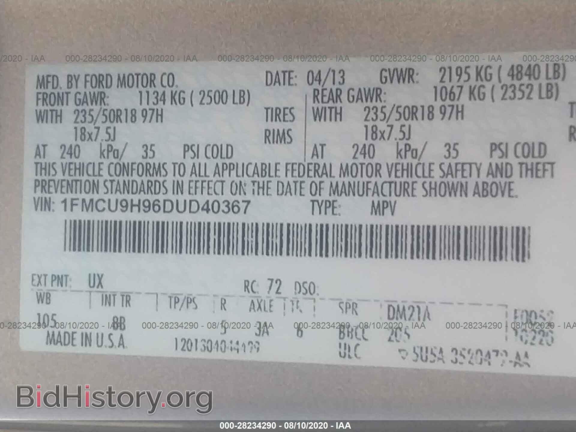 2013 FORD ESCAPE - VIN: 1FMCU9H96DUD40367 - Photo 9