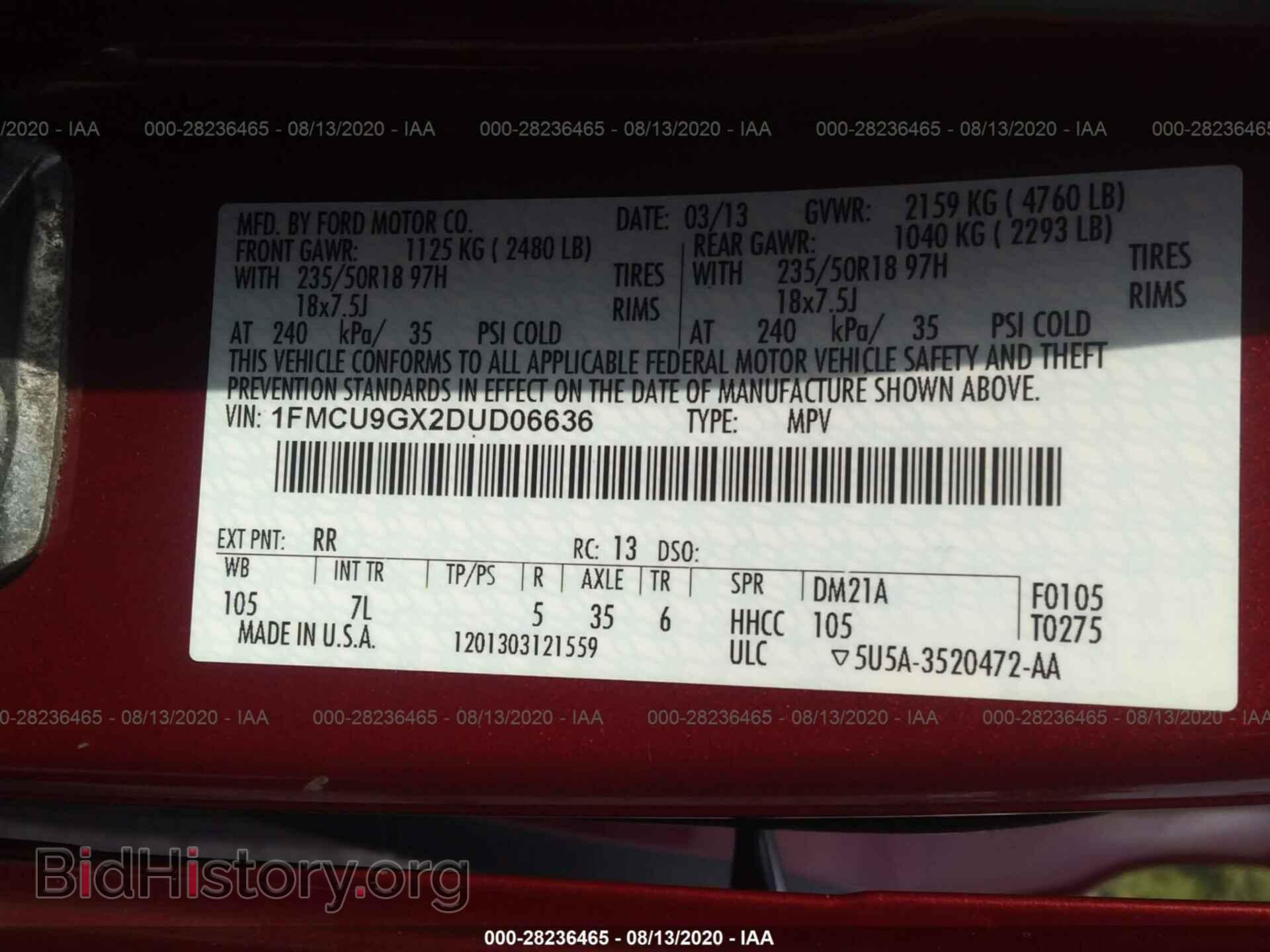 2013 FORD ESCAPE - VIN: 1FMCU9GX2DUD06636 - Фото 9