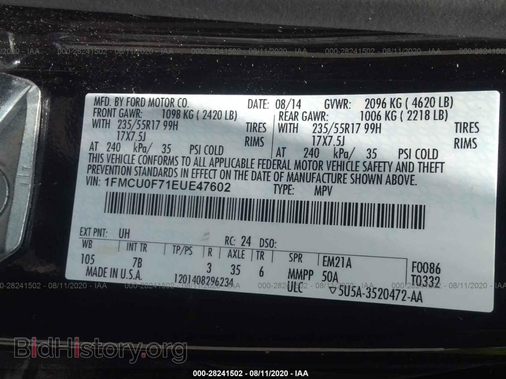 2014 FORD ESCAPE - VIN: 1FMCU0F71EUE47602 - Photo 9