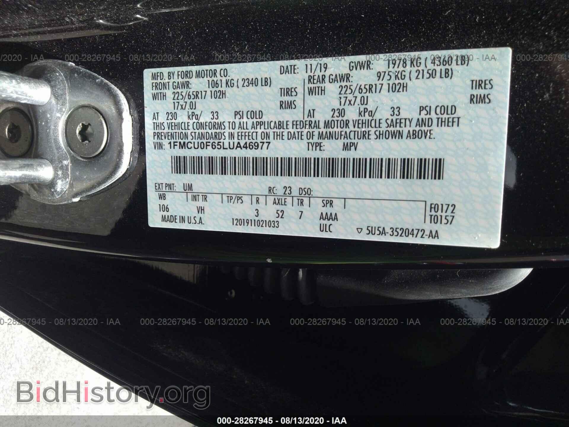 2020 FORD ESCAPE - VIN: 1FMCU0F65LUA46977 - Photo 9
