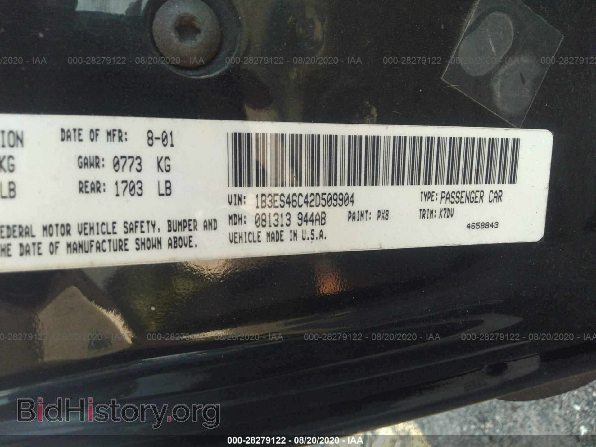 2002 DODGE NEON - VIN: 1B3ES46C42D509904 - Фото 9