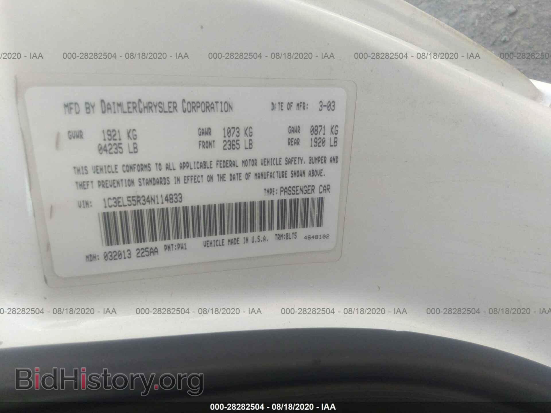 2004 CHRYSLER SEBRING - VIN: 1C3EL55R34N114833 - Фото 9