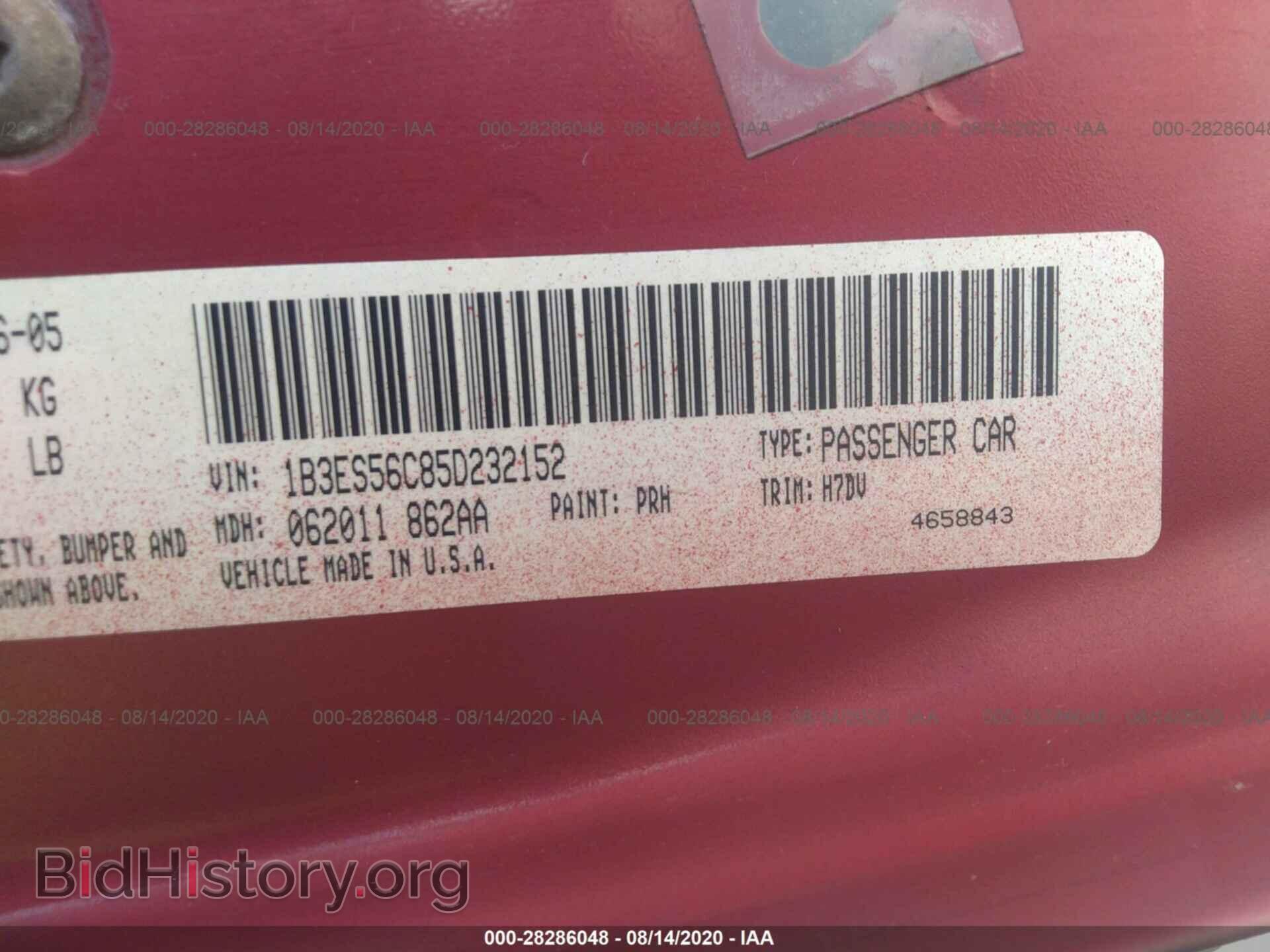 2005 DODGE NEON - VIN: 1B3ES56C85D232152 - Фото 9