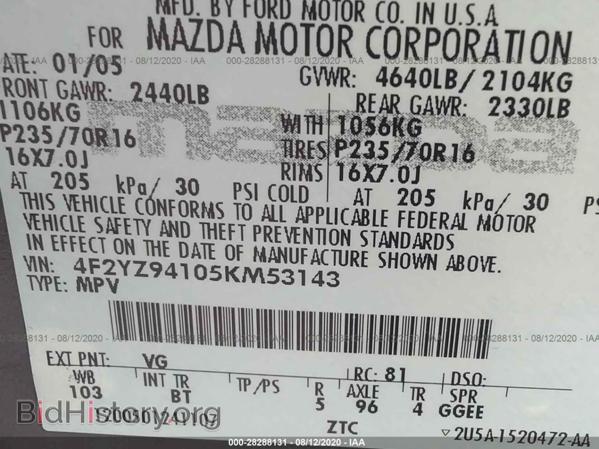 2005 MAZDA TRIBUTE - VIN: 4F2YZ94105KM53143 - Фото 9