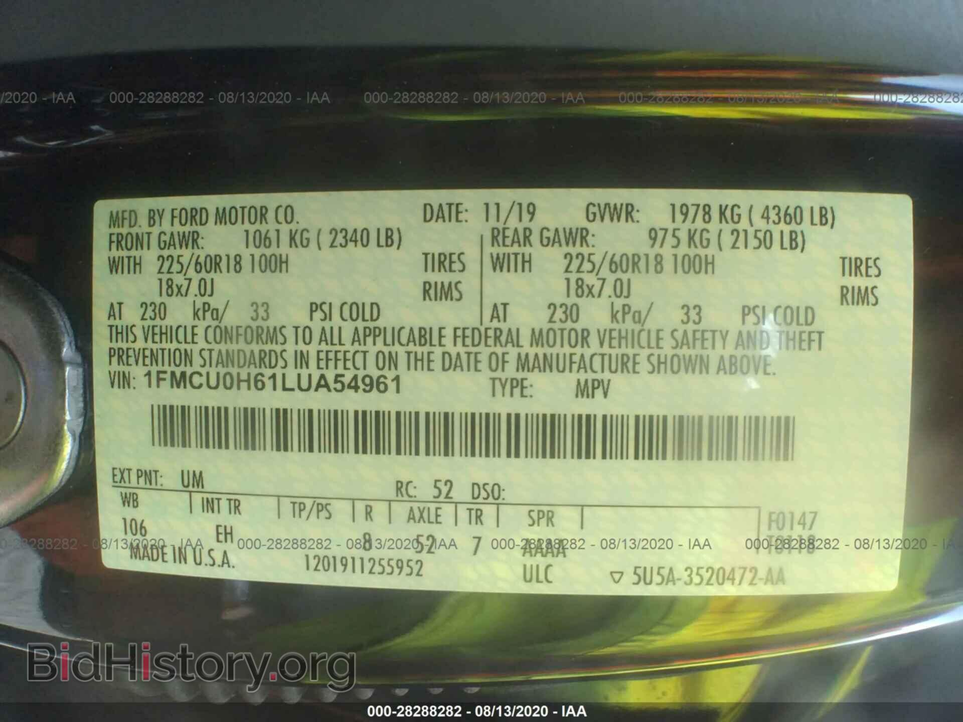 2020 FORD ESCAPE - VIN: 1FMCU0H61LUA54961 - Photo 9