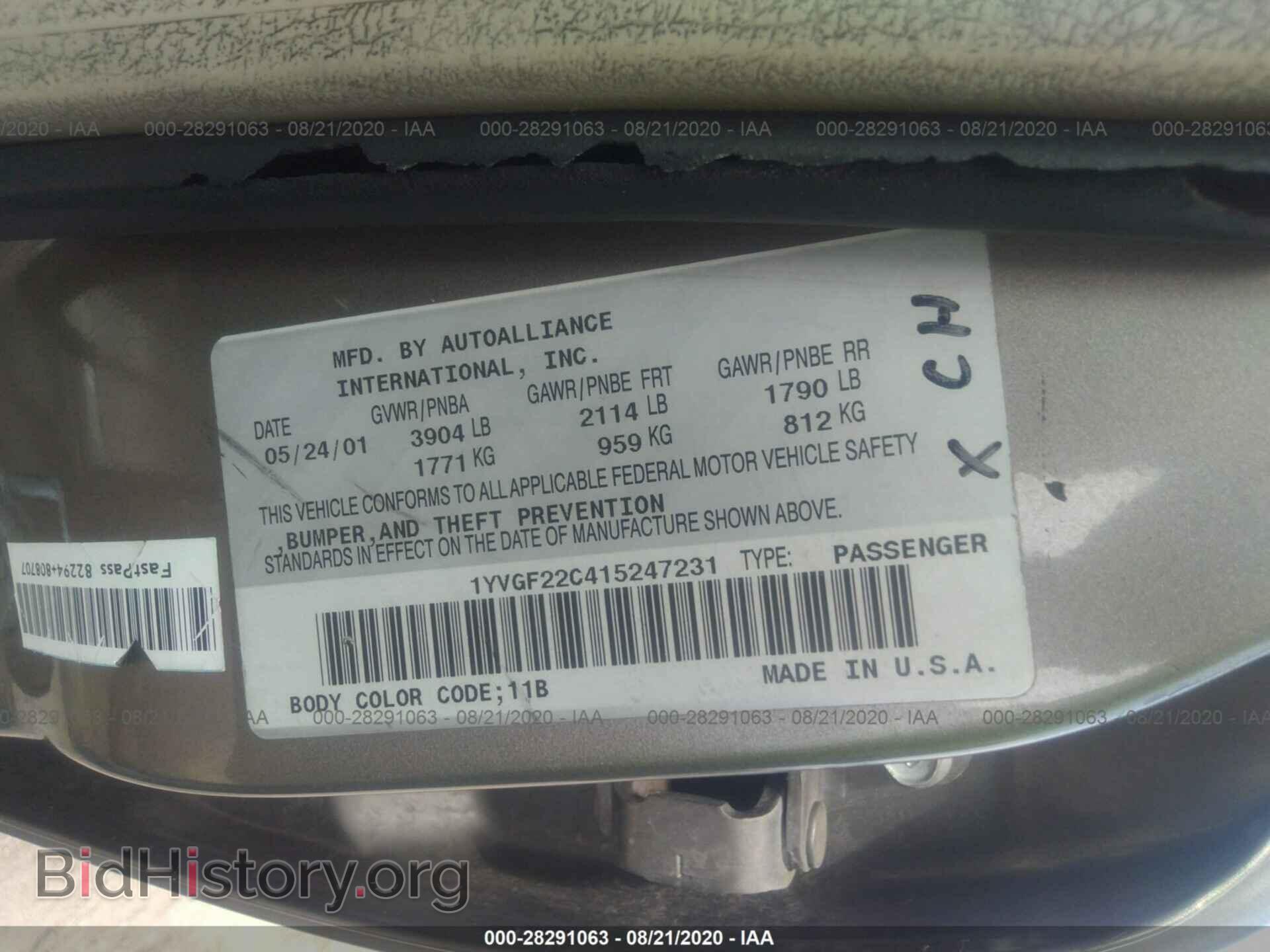 2001 MAZDA 626 - VIN: 1YVGF22C415247231 - Фото 9