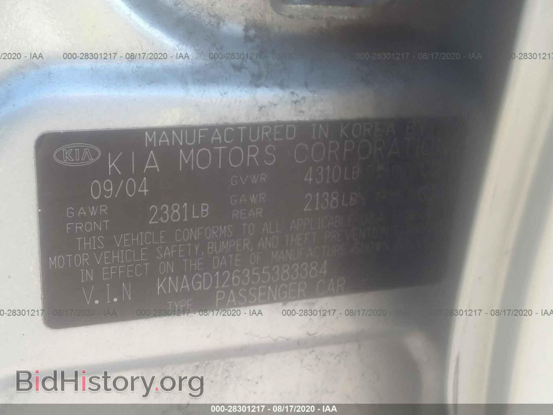 2005 KIA OPTIMA - VIN: KNAGD126355383384 - Фото 9