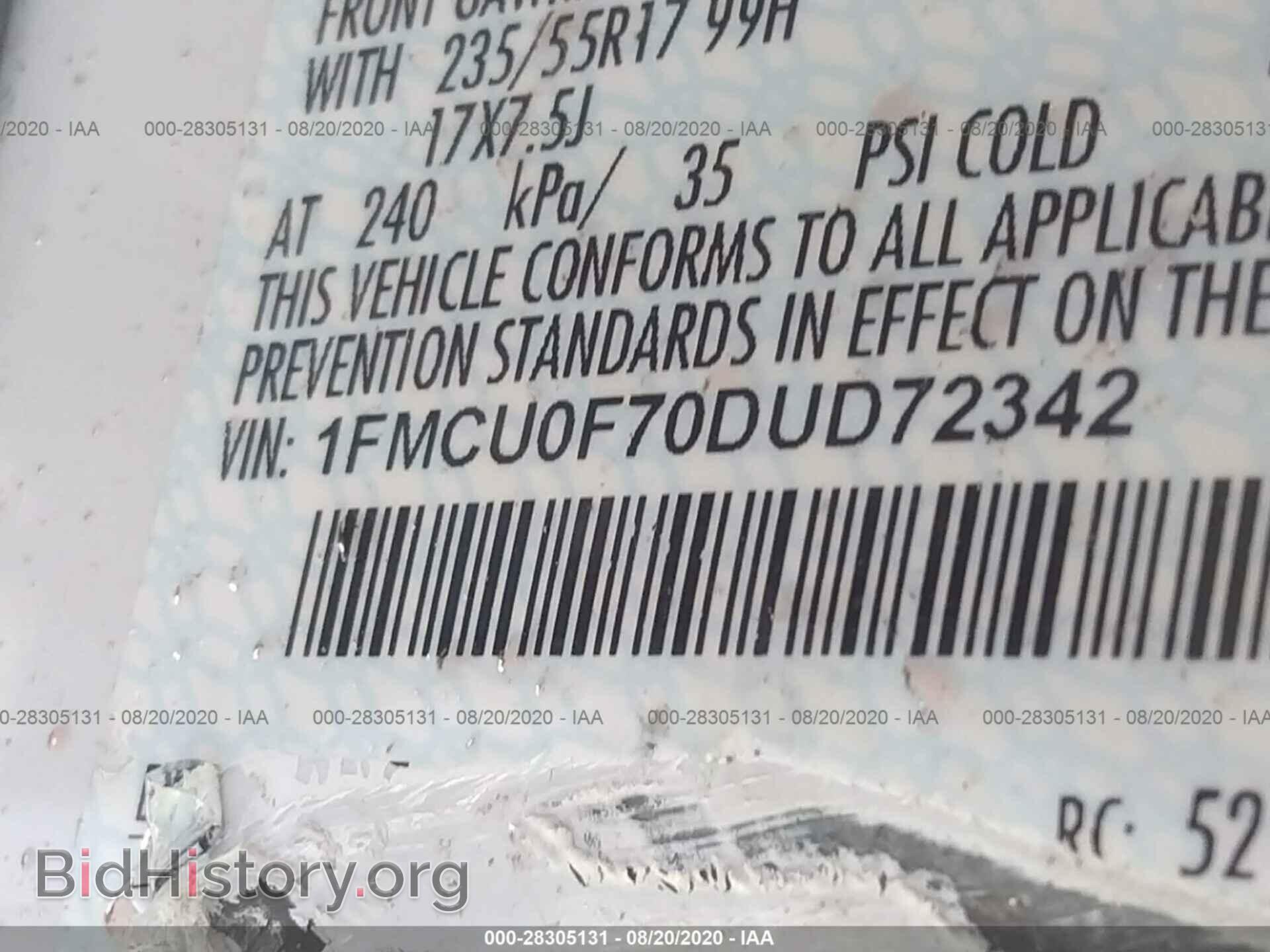 2013 FORD ESCAPE - VIN: 1FMCU0F70DUD72342 - Фото 9