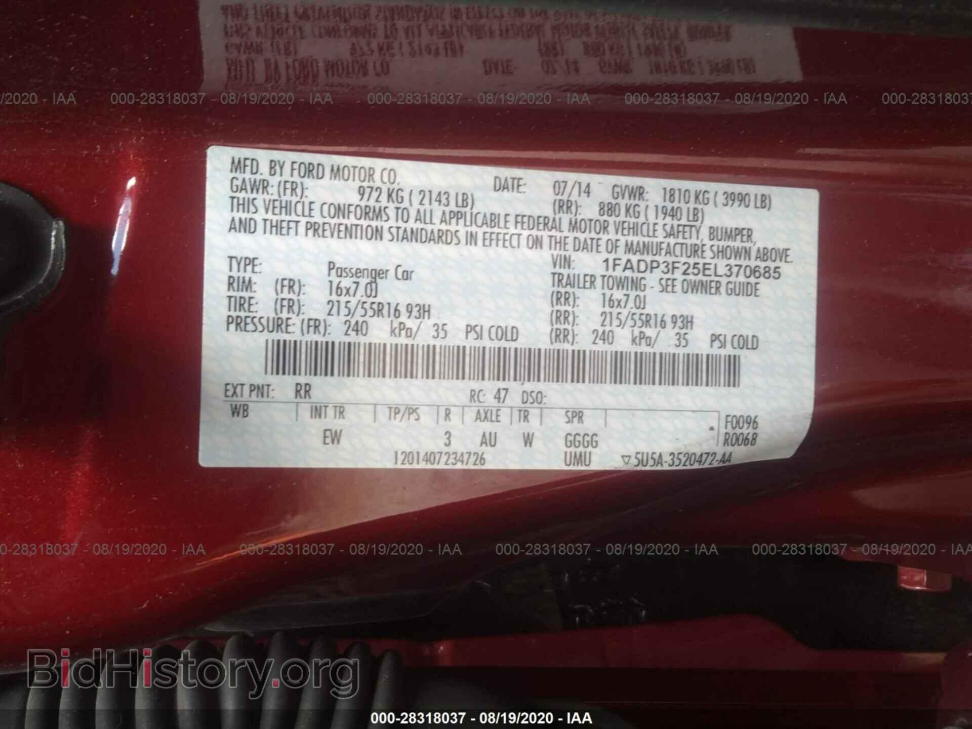2014 FORD FOCUS - VIN: 1FADP3F25EL370685 - Фото 9