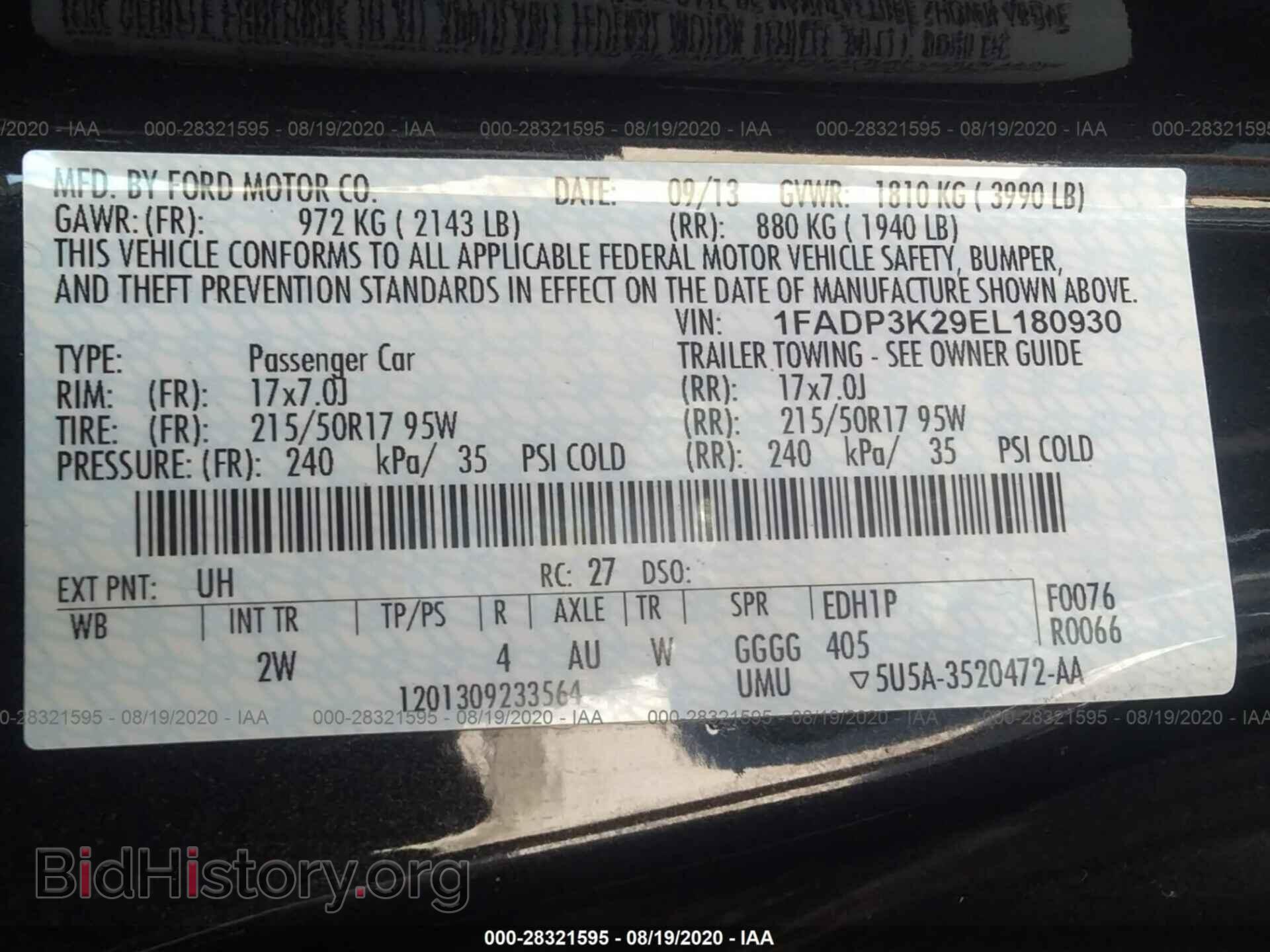 2014 FORD FOCUS - VIN: 1FADP3K29EL180930 - Фото 9