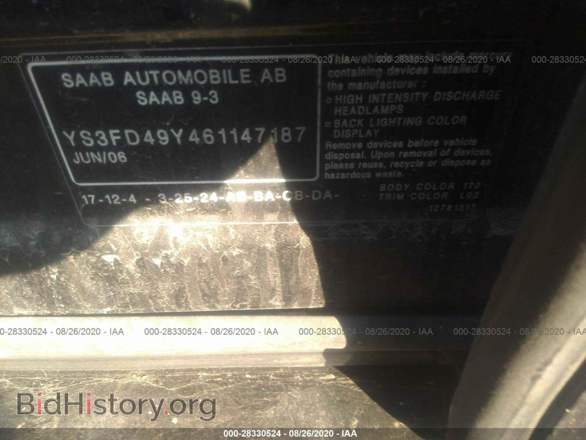 2006 SAAB 9-3 - VIN: YS3FD49Y461147187 - Фото 9