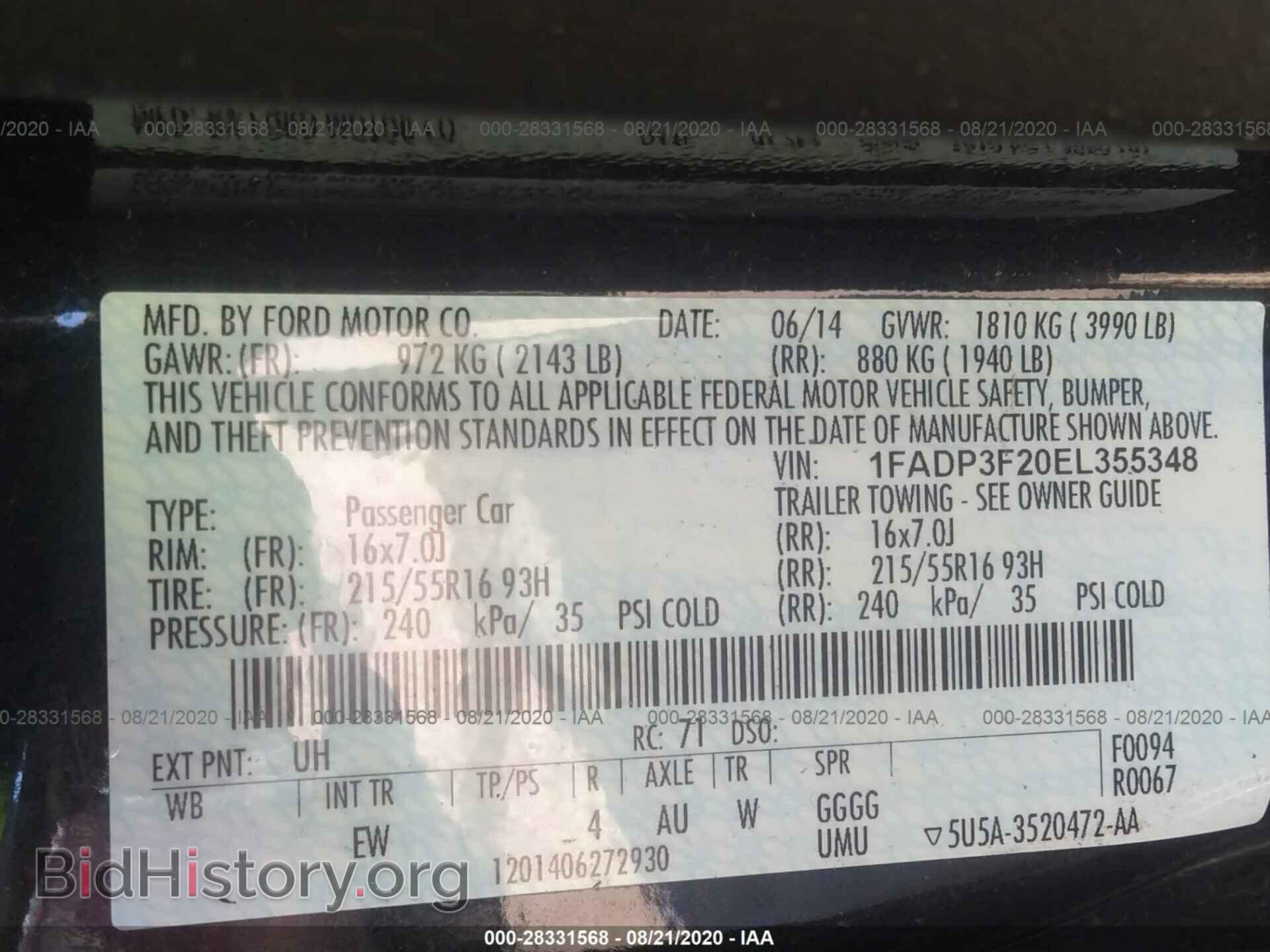 2014 FORD FOCUS - VIN: 1FADP3F20EL355348 - Фото 9