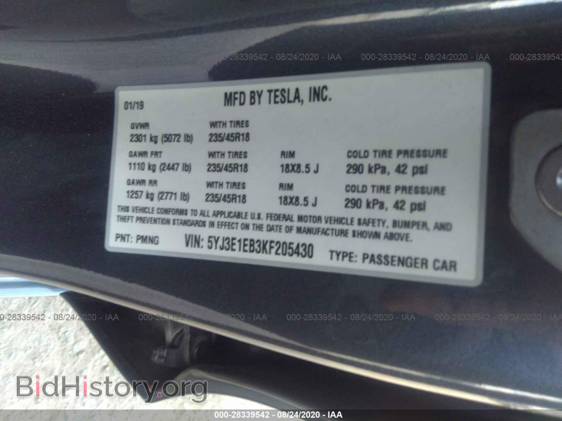 2019 TESLA MODEL 3 - VIN: 5YJ3E1EB3KF205430 - Фото 9