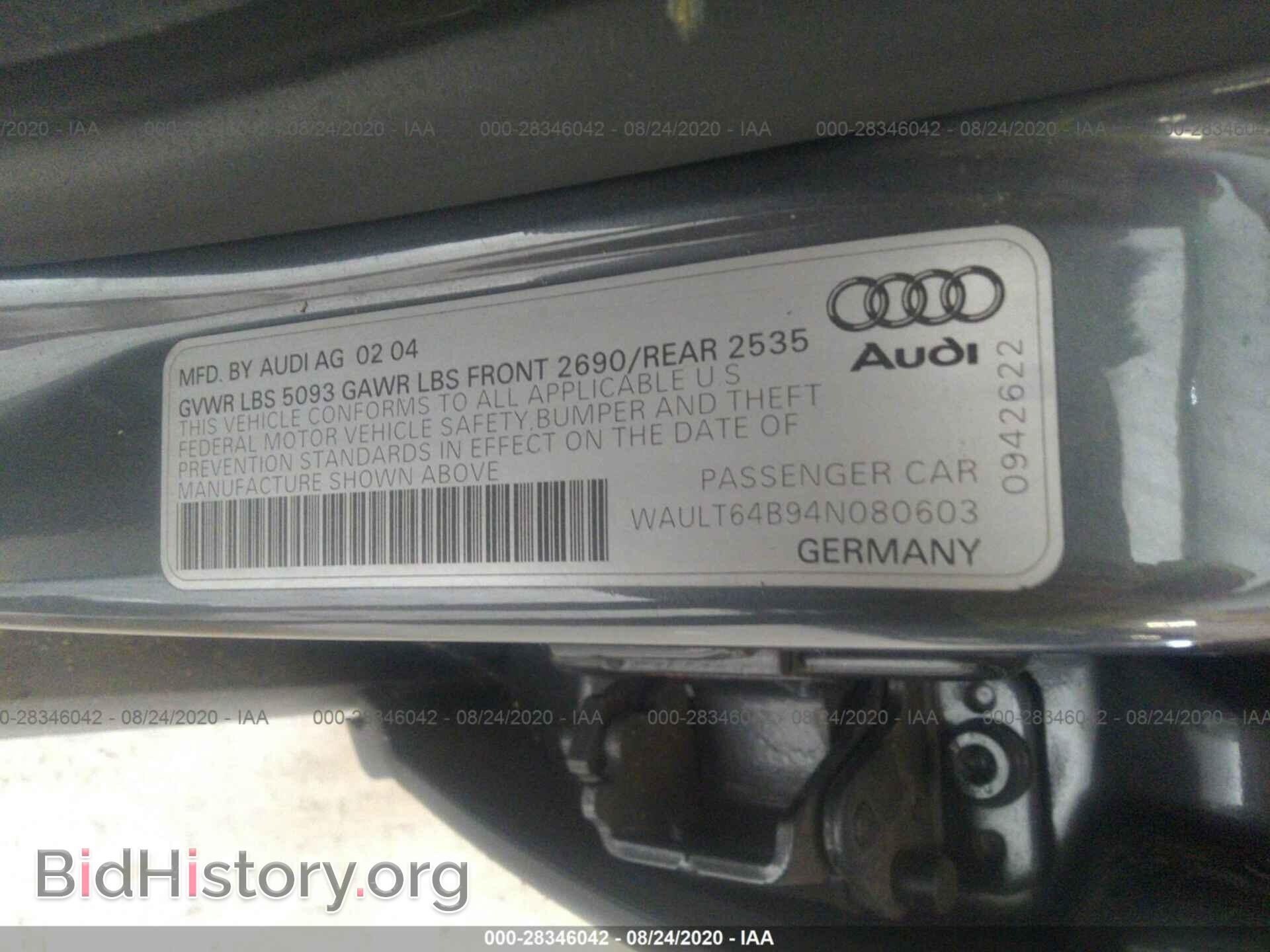 2004 AUDI A6 - VIN: WAULT64B94N080603 - Photo 9