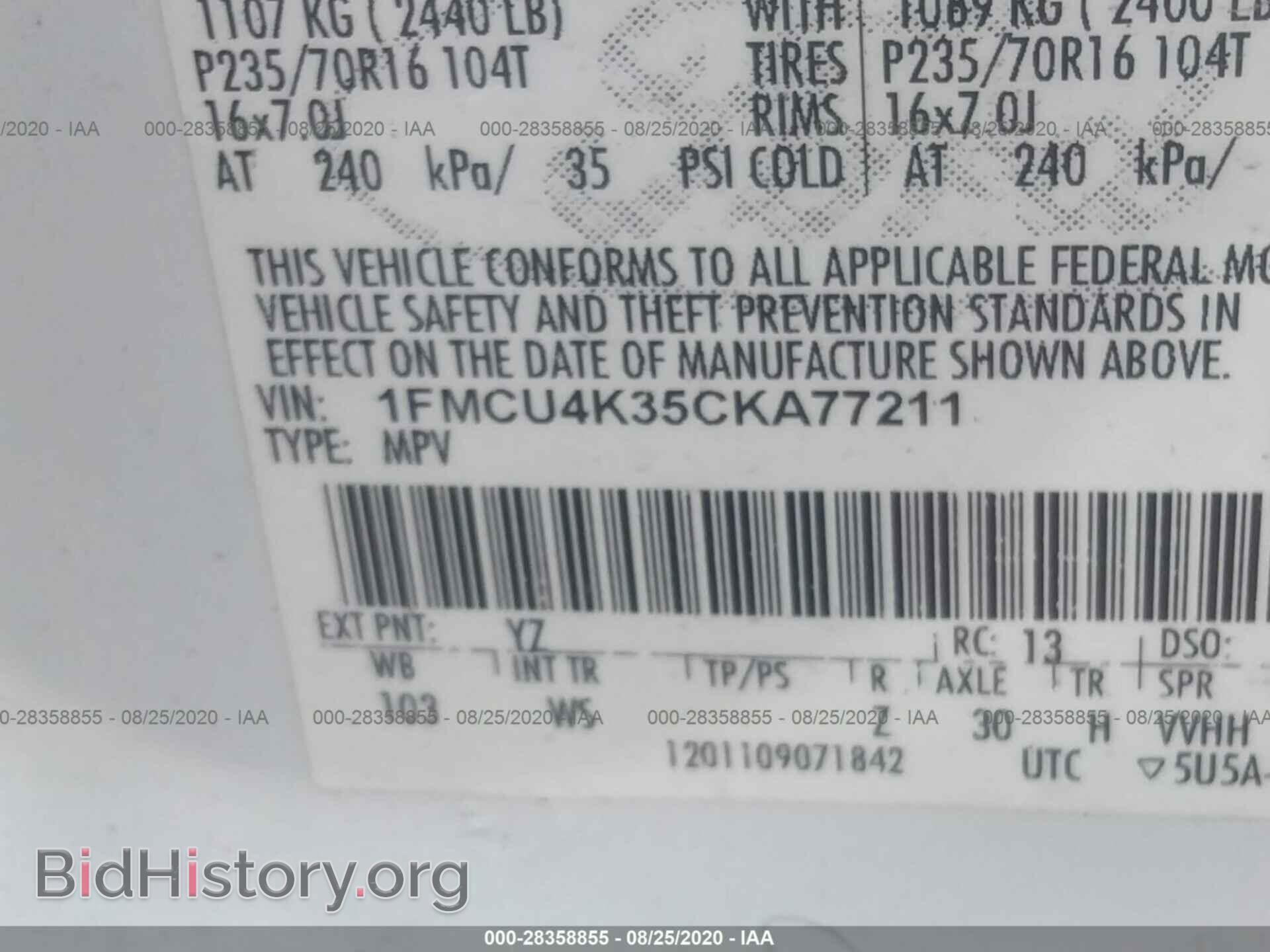 2012 FORD ESCAPE - VIN: 1FMCU4K35CKA77211 - Фото 9