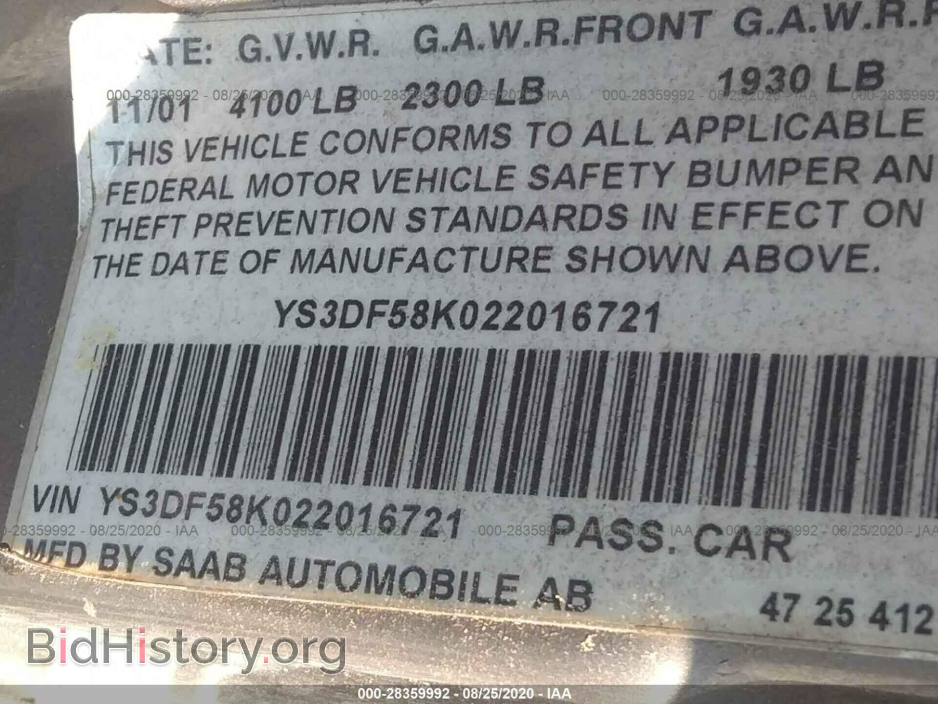 2002 SAAB 9-3 - VIN: YS3DF58K022016721 - Фото 9
