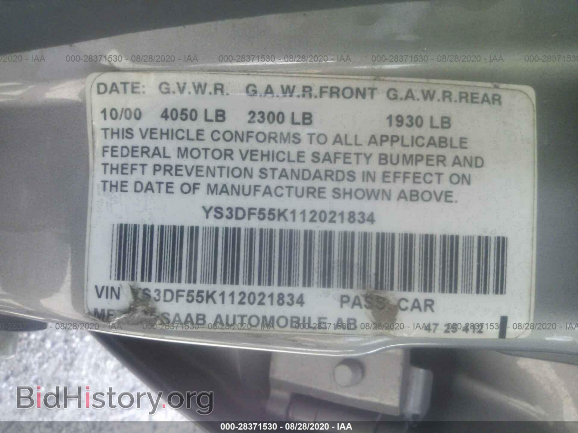 2001 SAAB 9-3 - VIN: YS3DF55K112021834 - Photo 9