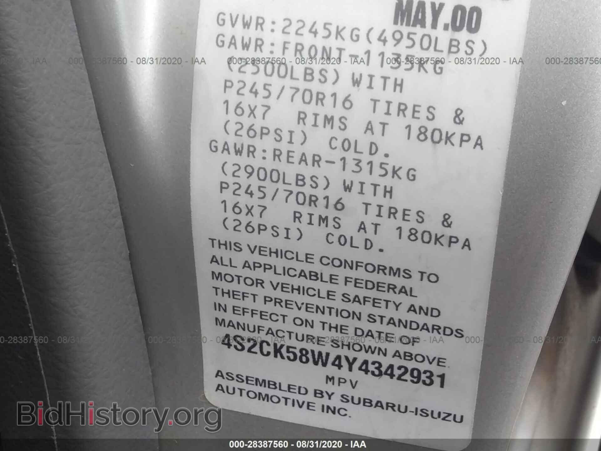 2000 ISUZU RODEO - VIN: 4S2CK58W4Y4342931 - Фото 9