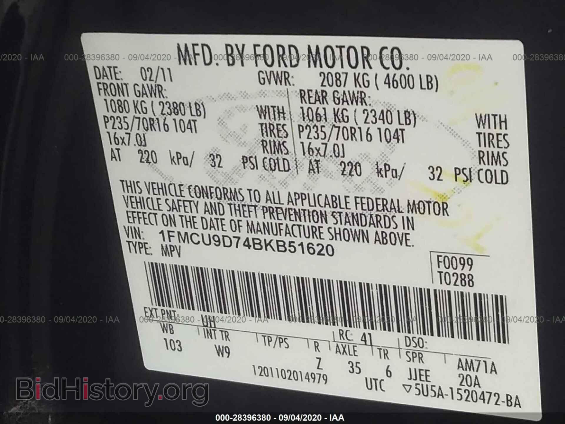 2011 FORD ESCAPE - VIN: 1FMCU9D74BKB51620 - Photo 9